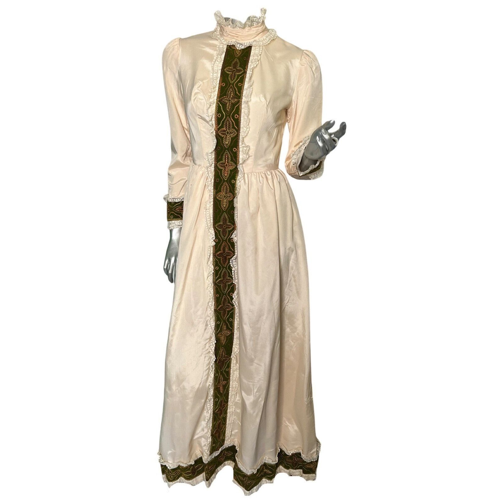 image of Vintage 1970S Victorian Emma Domb Cream Maxi Dress Size 5, Women's