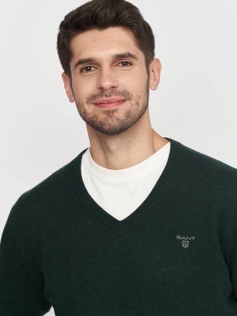 Gant Gant Mens Dark Green Extra Fine Lambswool V-Neck Sweater Size US L / EU 52-54 / 3 - 3 Thumbnail