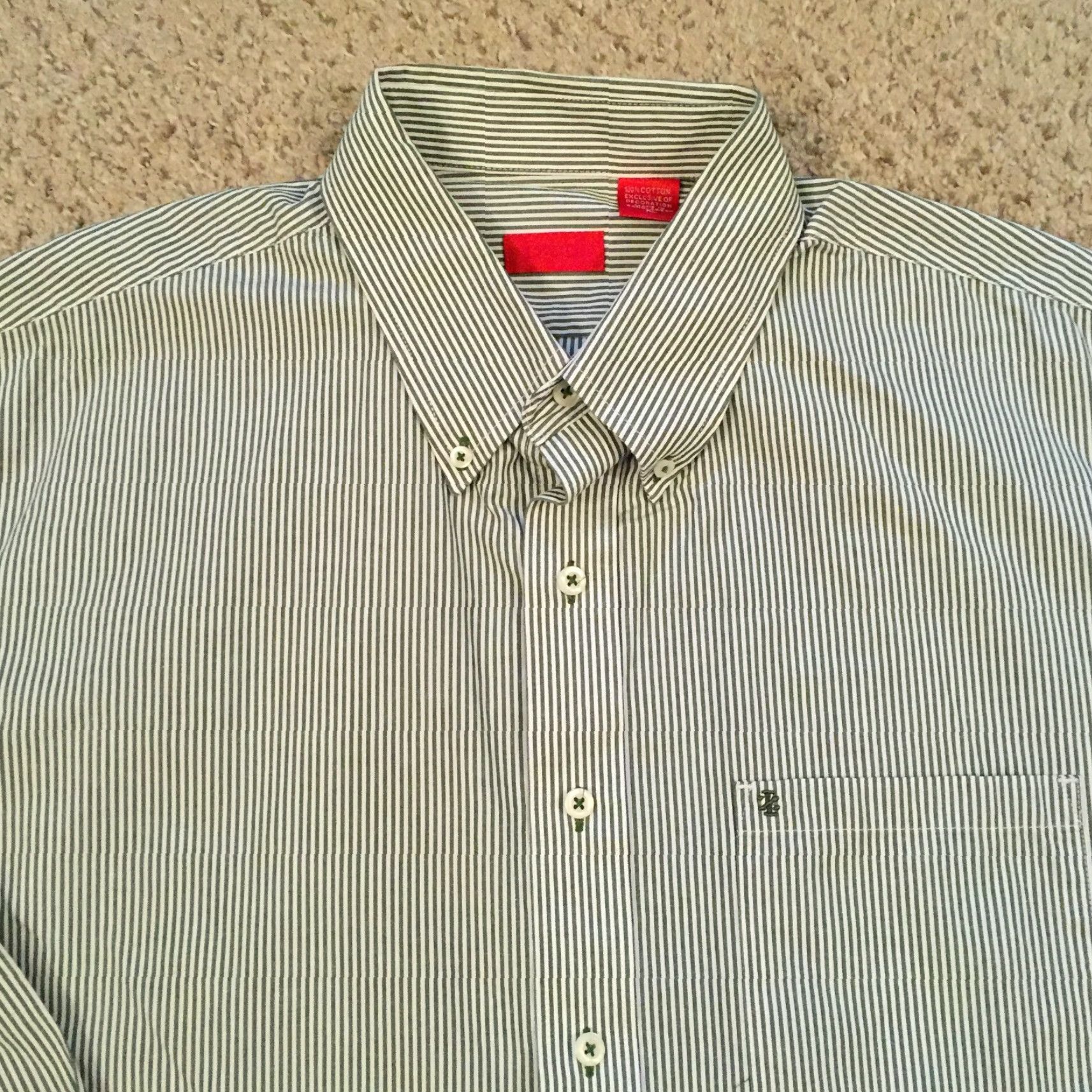 Izod IZOD Shirt Mens XL Green Striped Long Sleeve Button-Down Collared Cotton Button Up Top Size US XL / EU 56 / 4 - 3 Thumbnail