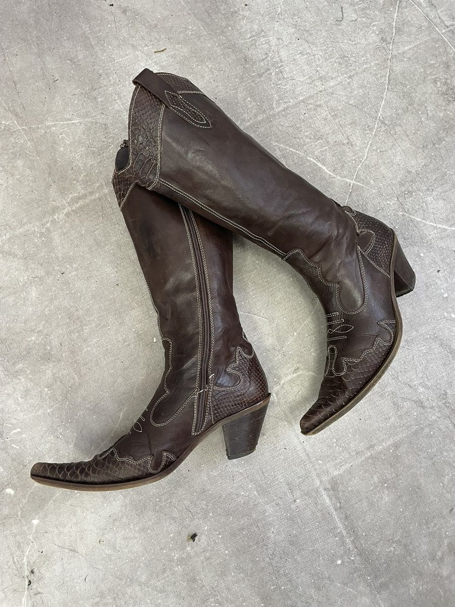 Western Rise Guidi style brown cowboy boots python pattern western style Size US 8 / EU 41 - 2 Thumbnail