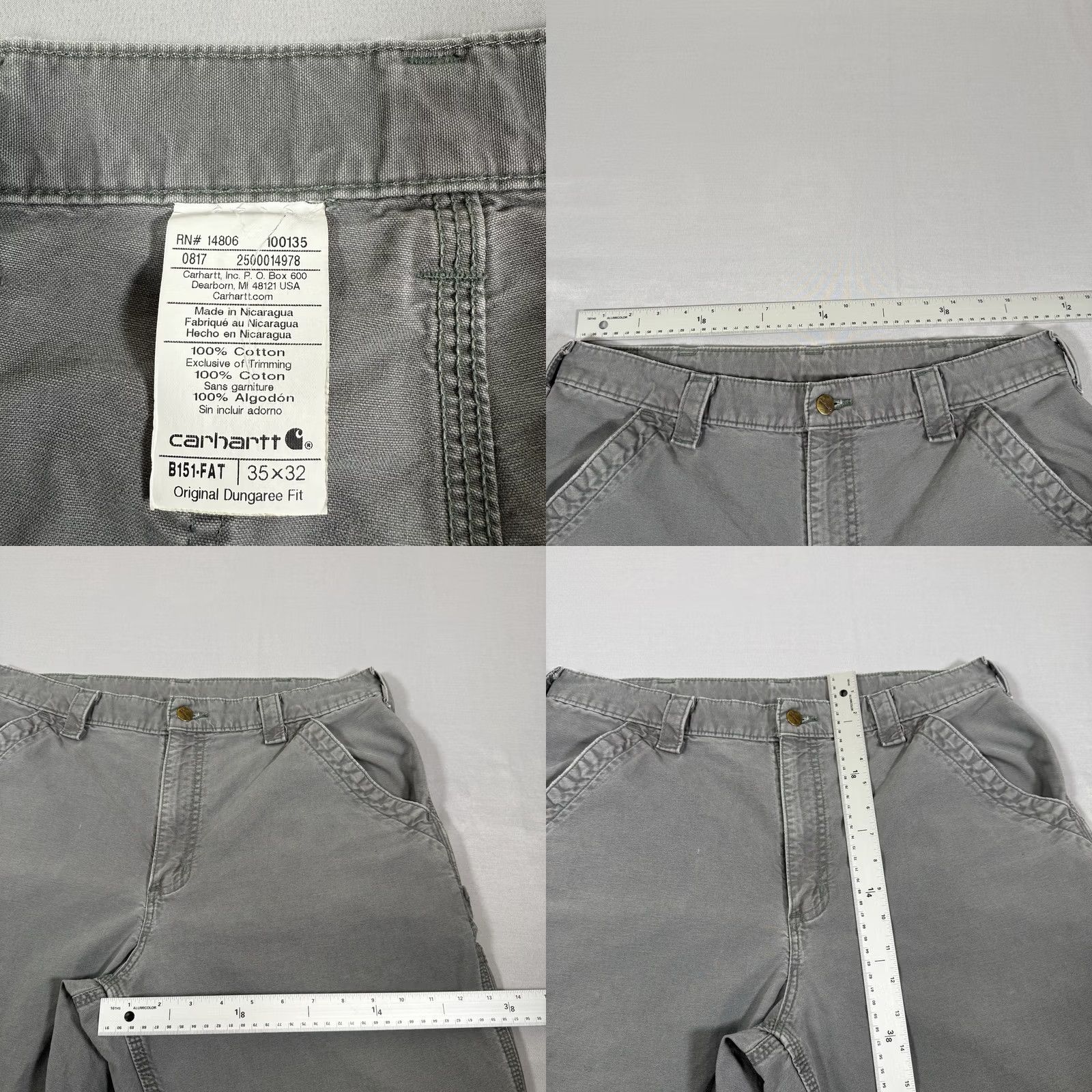 Carhartt Carhartt Pants Mens 35x32 Gray Canvas Carpenter Baggy Loose Workwear B151 FAT Size US 35 - 9 Thumbnail
