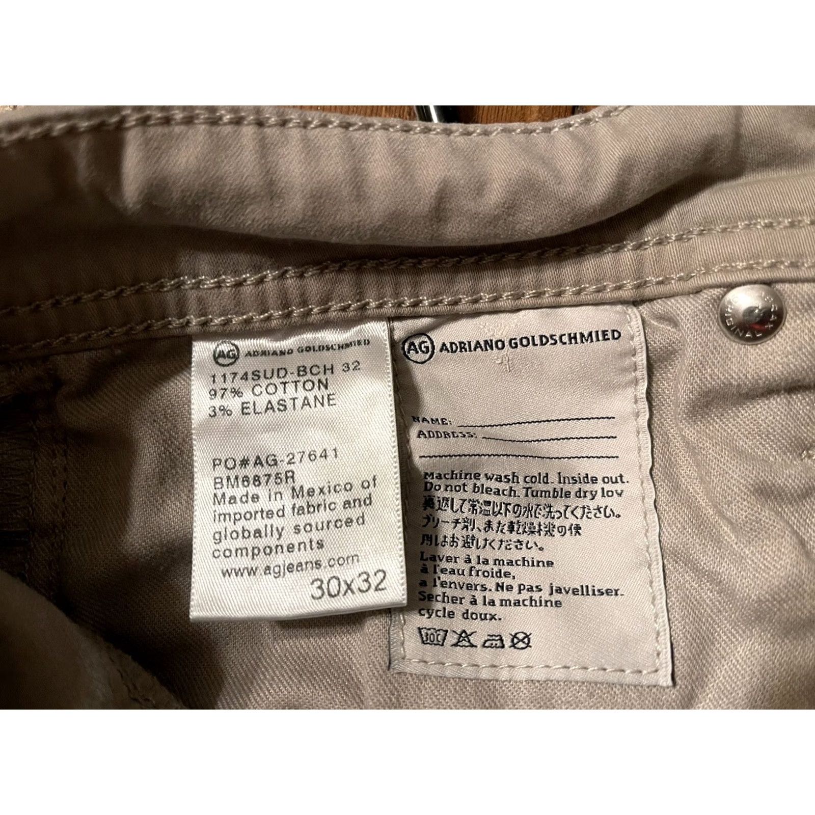 Vintage AG Adriano Goldschmied Pants Chino Khaki Men's 30x32 Tailored Leg Size US 31 - 5 Thumbnail