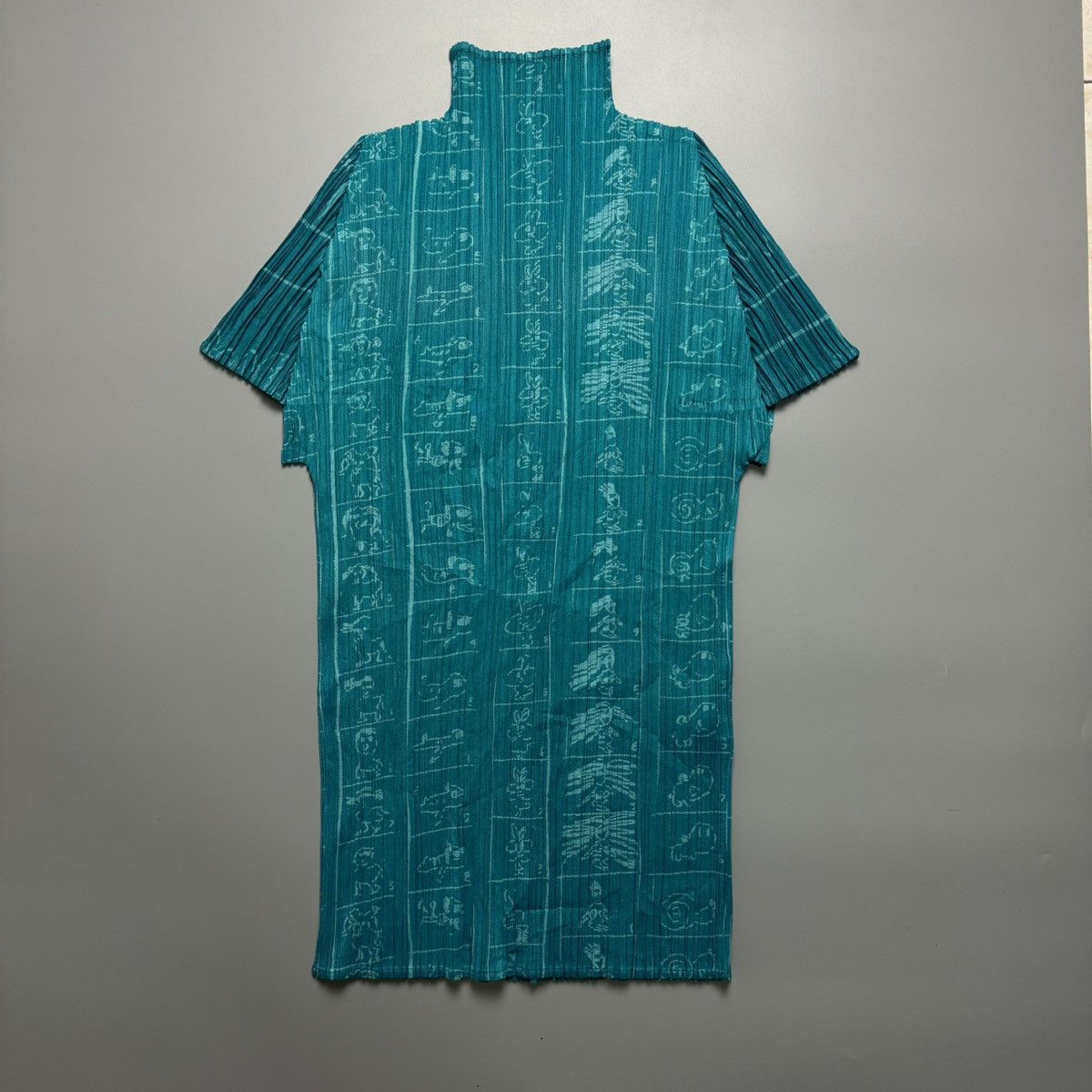 image of Issey Miyake Pleats Please Printed Blouse in Turqouise, Women's (Size Small)