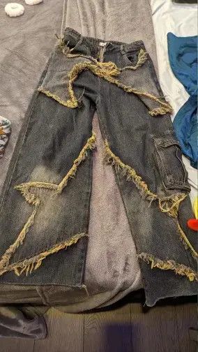 Japanese Brand Baggy Jeans Star Patchwork Loose Straight Size 27" / US 4 / IT 40 - 4 Thumbnail