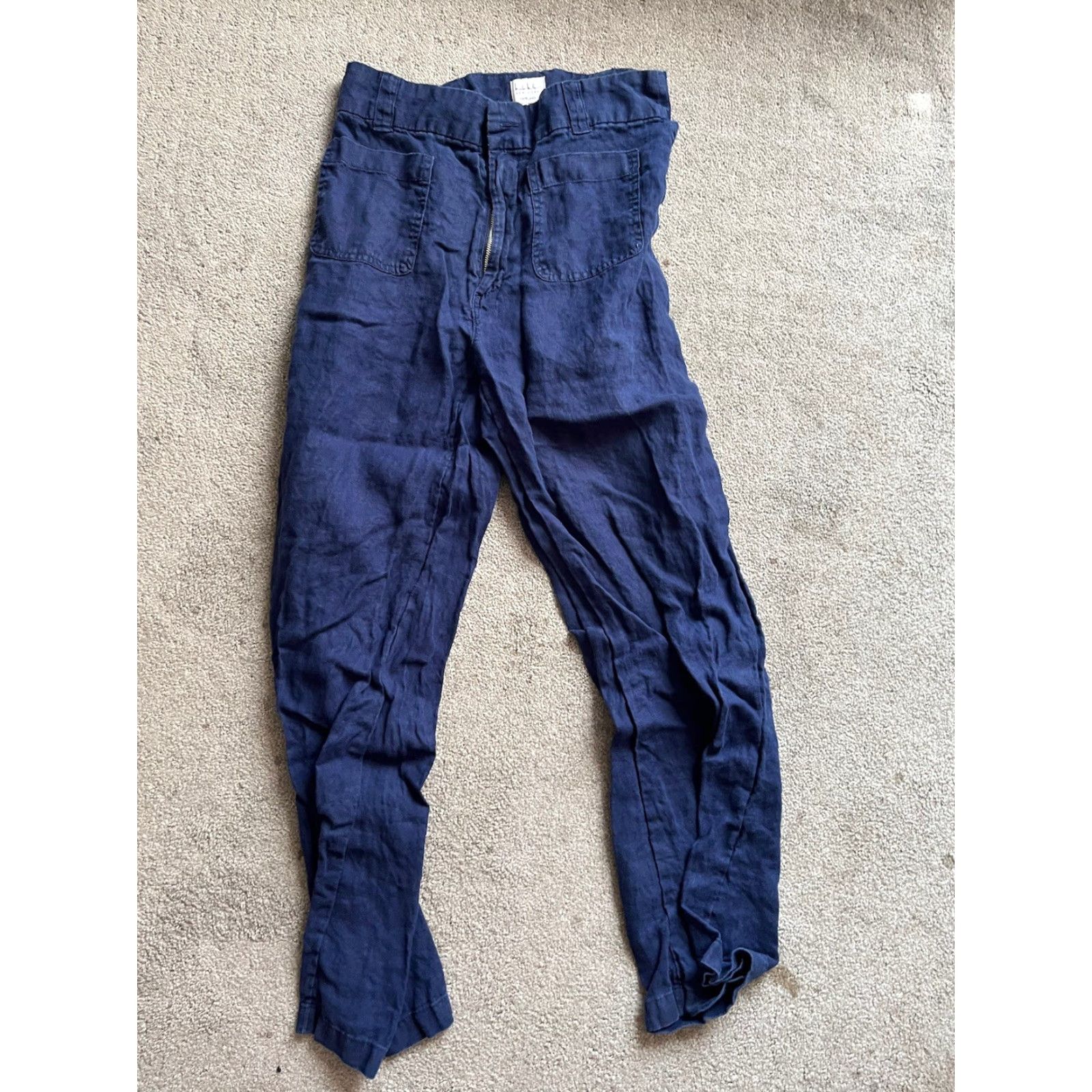 Nicole Miller Nicole Miller Linen Pants Womens 6 Navy Blue Straight Leg Beach Lagenlook Size 28" / US 6 / IT 42 - 2 Thumbnail