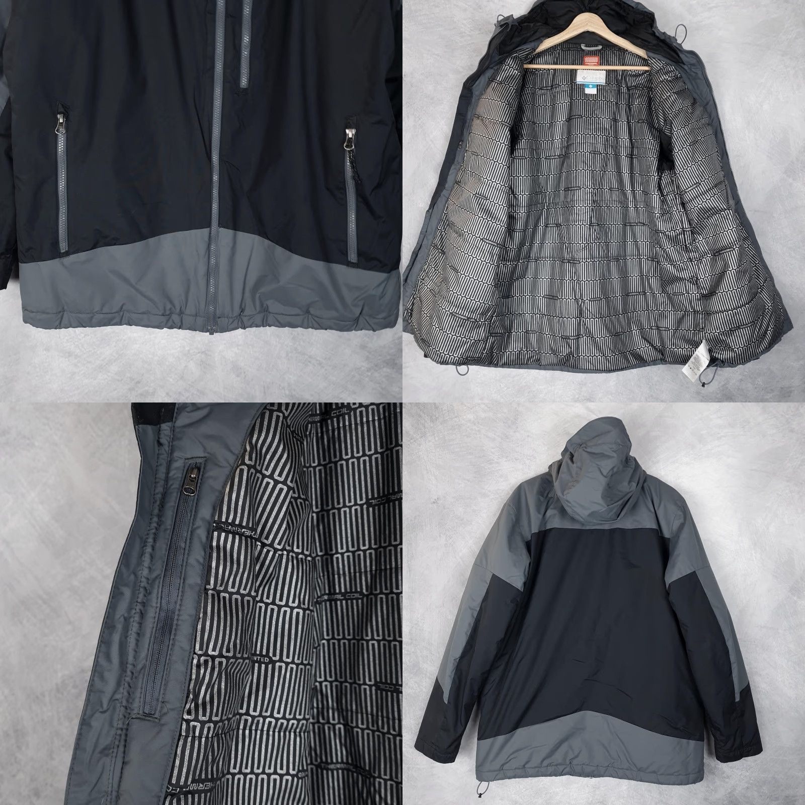 Vintage Columbia Jacket Mens Large Gray Hooded Insulated Thermal Coil Parka Zipper Pockets Stand-Up Collar Mid-Length Size US L / EU 52-54 / 3 - 8 Thumbnail