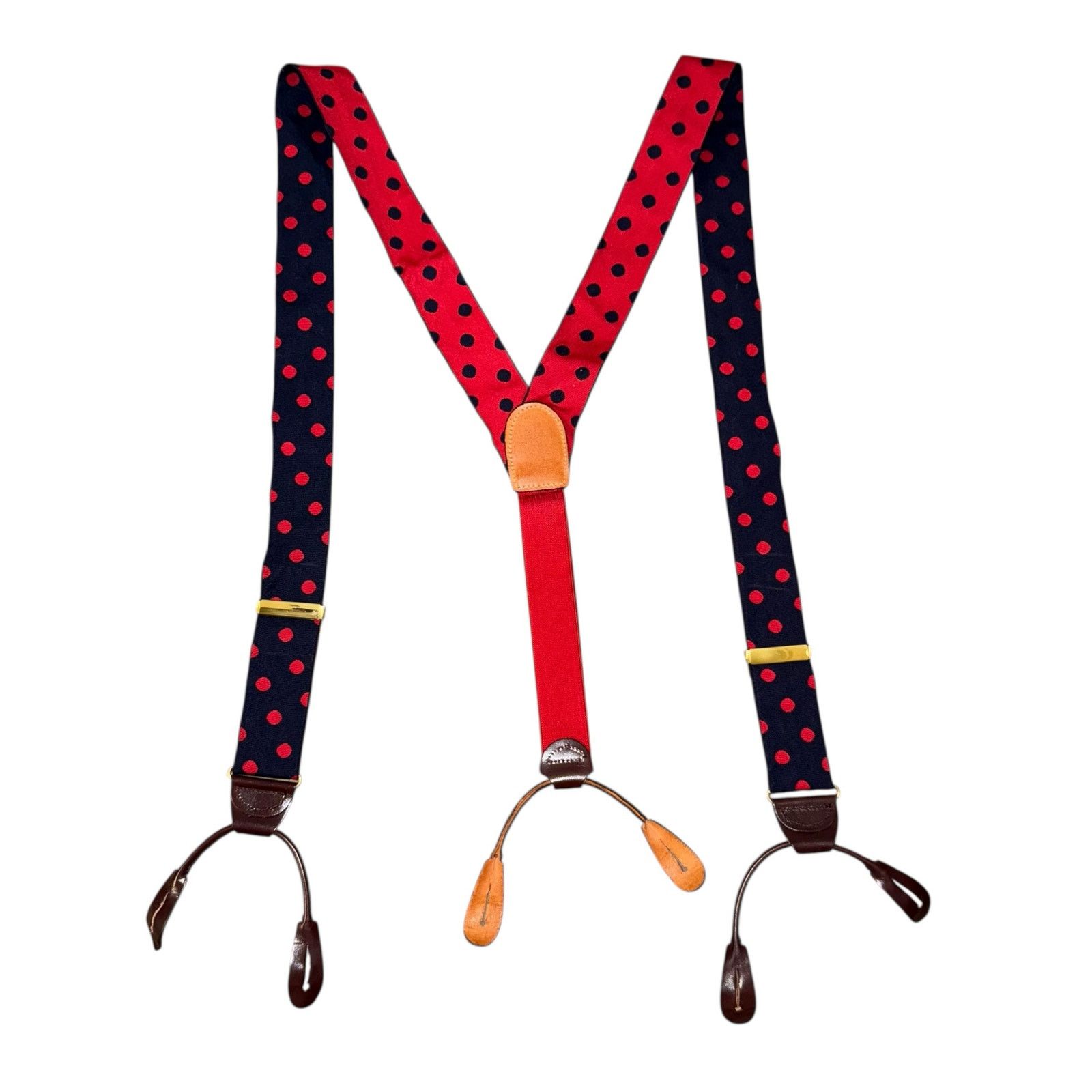 Vintage Vintage Y-shaped polka dot navy Fabric Elastic Suspenders Size ONE SIZE - 1 Thumbnail