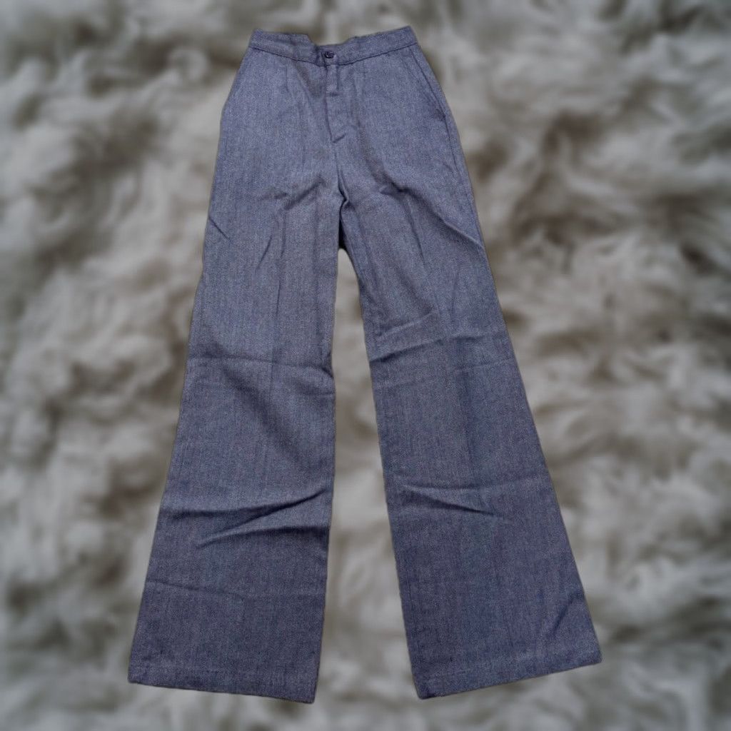 Bell VINTAGE Bell Bottom Jeans Womens 23x30 Hippie Boho High Waist Wide-Leg 60s Cotton Canvas Blue Size 40" / US 18 - 1 Thumbnail