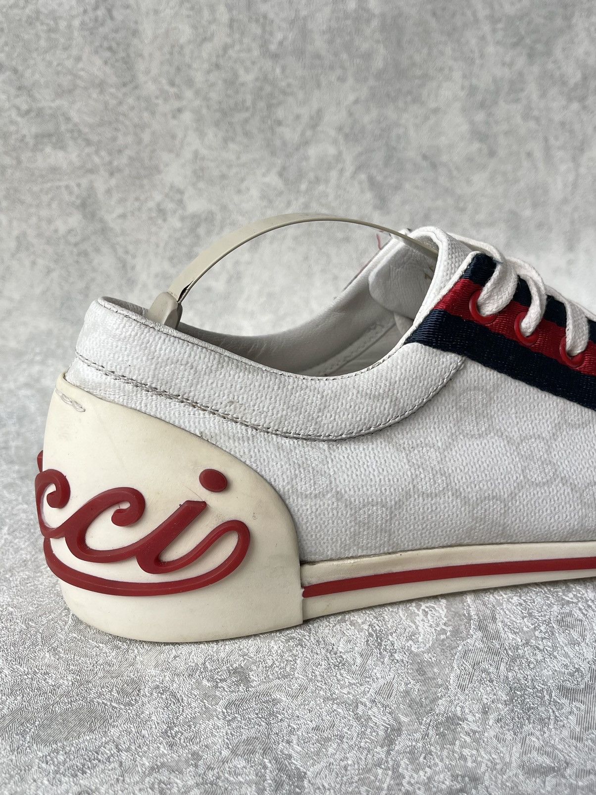 Gucci Gucci GG Monogram Canvas Sneakers Red Blue Web Script Logo Size US 7 / IT 37 - 8 Thumbnail
