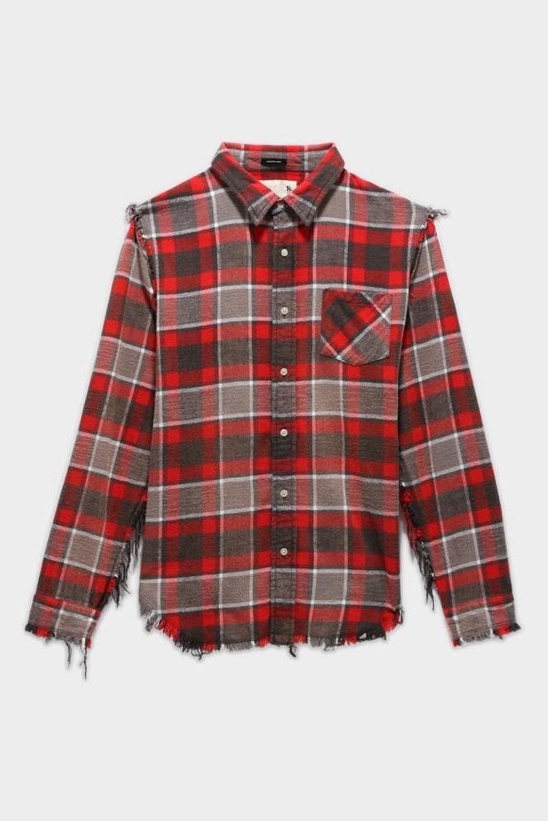 R13 Shredded seam Shirt red grey plaid medium Size M / US 6-8 / IT 42-44 - 2 Thumbnail