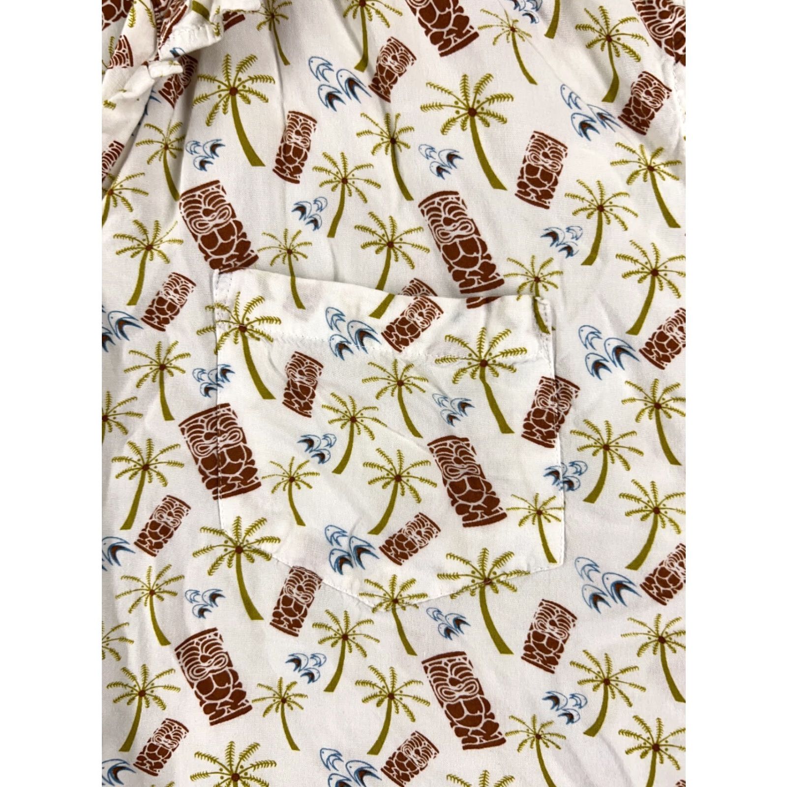 Atomic Atomic Tiki Shirt Adult 2XL White Brown Palm Tree Hawaiian Button Rockabilly Size US XXL / EU 58 / 5 - 6 Thumbnail