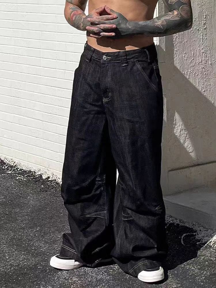 image of Retro Black Street Heavy Baggy Jeans, Men's (Size 33)