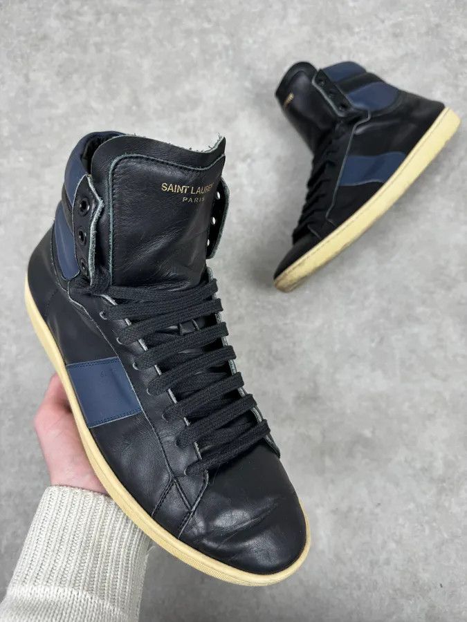 Saint Laurent Paris Saint Laurent Black & Blue Leather High Sneakers Size US 8.5 / EU 41-42 - 1 Thumbnail