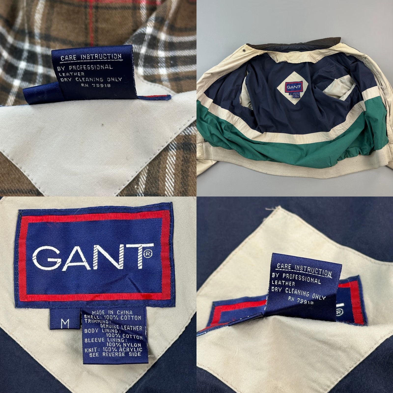 Gant VINTAGE Gant Jacket Mens Medium Beige Flannel Down Liner Leather Collar Bomber Jacket Size US M / EU 48-50 / 2 - 8 Thumbnail