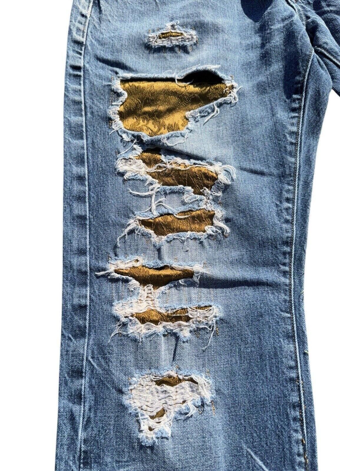 Designer Vintage China 90s Embroidered Satin Selvedge Jeans 32 Size US 32 / EU 48 - 3 Thumbnail