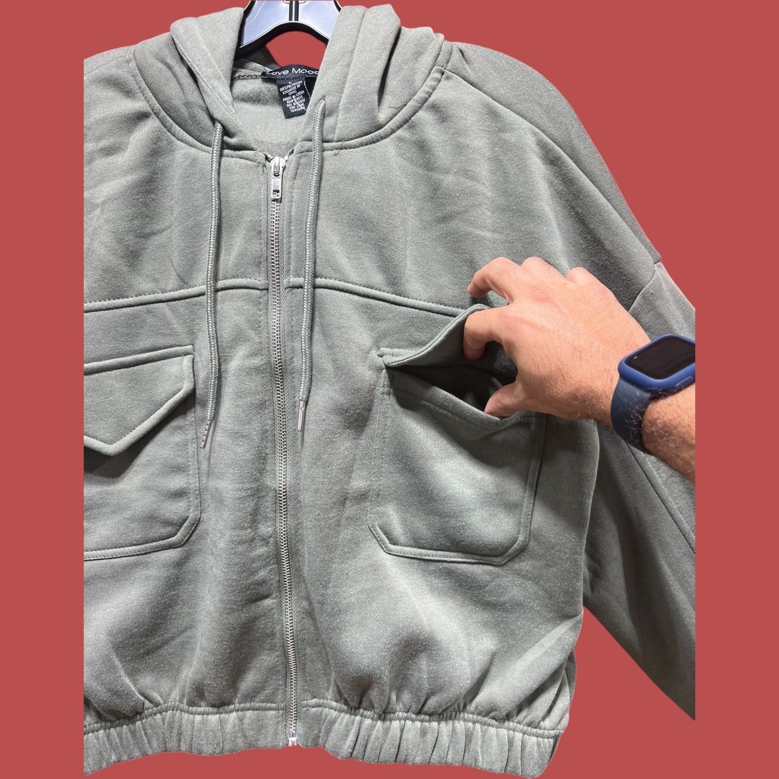 Other Love Mood - Women's Long Sleeve Hooded Sweatshirt - Olive Gr Size L / US 10 / IT 46 - 12 Thumbnail