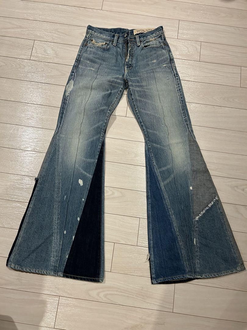 image of Kapital Patchwork Design Flare Denim Pants Blue 28, Men's