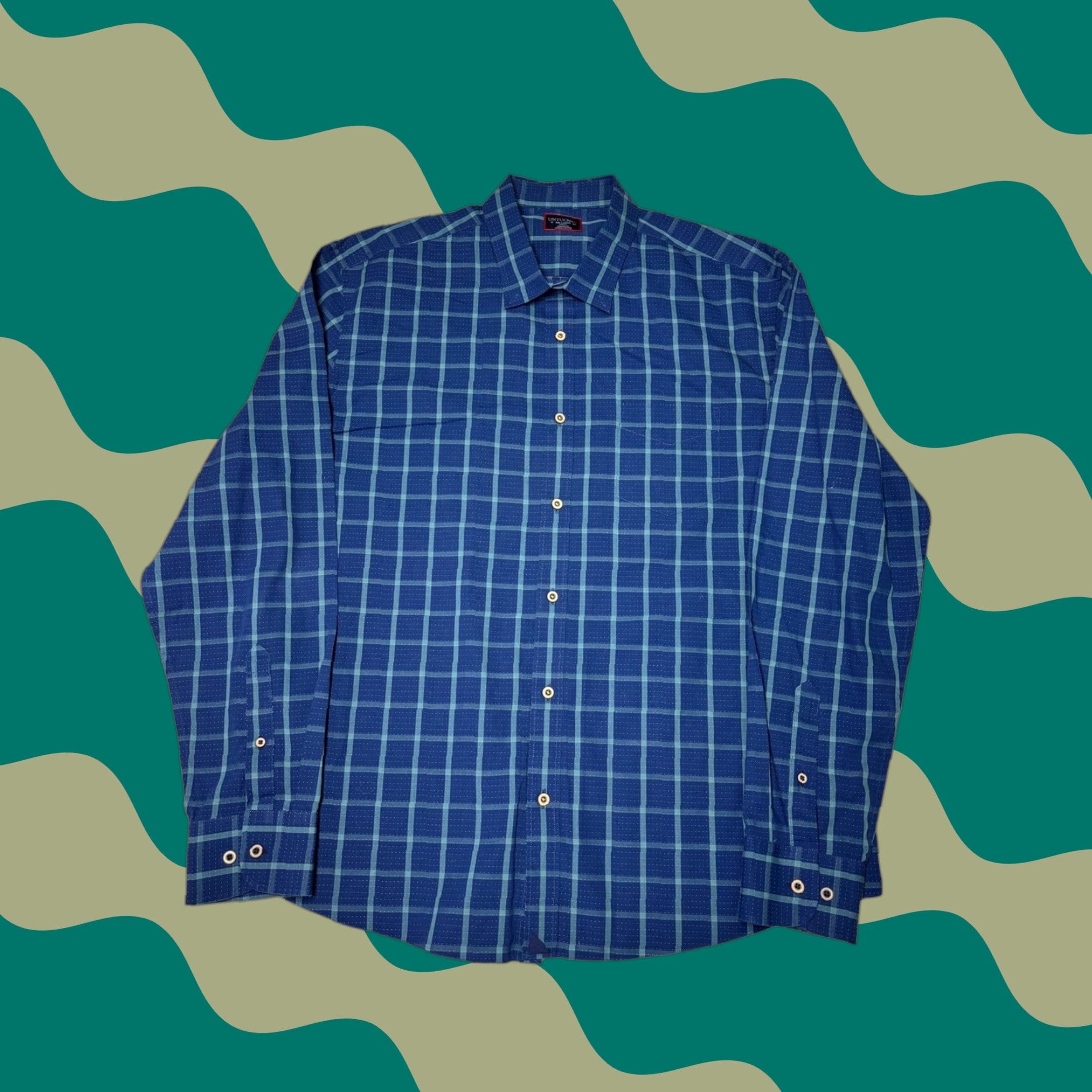 UNTUCKit UNTUCKit Men's XXL Slim Fit Blue Green Plaid Long Sleeve Cotton Button-Up Shirt Size US XXL / EU 58 / 5 - 1 Thumbnail