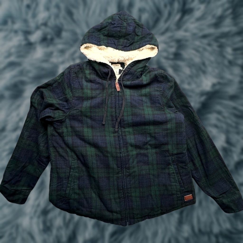Vintage LL Bean Plaid Flannel Sherpa-Lined Zip Hoodie Jacket Womens Medium Green Hoodie Jacket Womens Medium Green 505453 Size M / US 6-8 / IT 42-44 - 1 Thumbnail