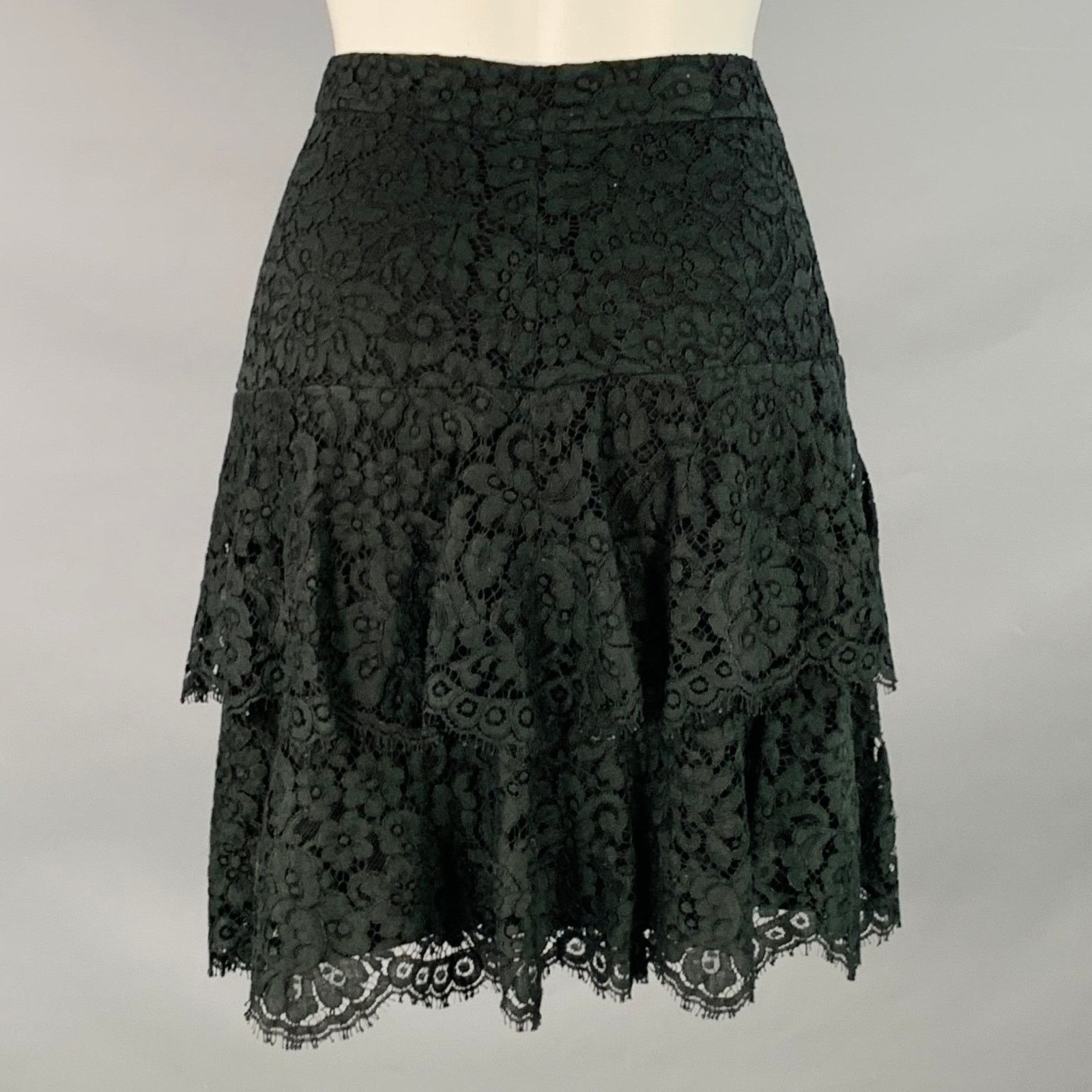 Monique Lhuillier Black Cotton Blend Lace Layered Knee Length Skirt Size 30" / US 8 / IT 44 - 2 Thumbnail