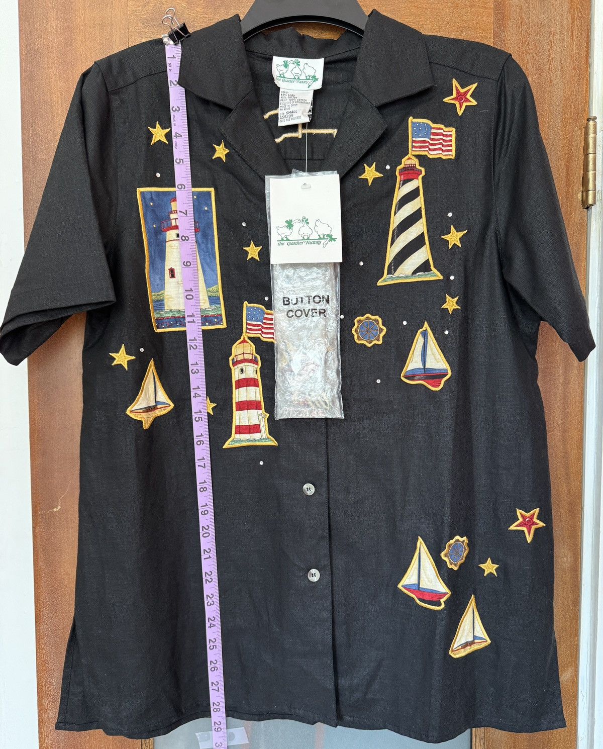 Other The Quacker Factory Vtg Black Linen SS Nautical Button Cover Size S / US 4 / IT 40 - 8 Thumbnail