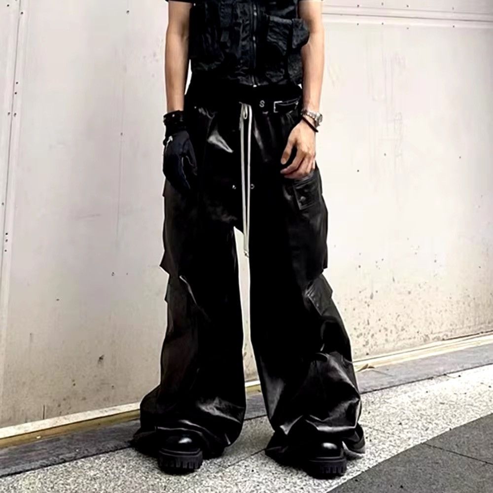 Japanese Brand × Vintage Elastic Waist Glossy Black Pu Leather RO Style Pants Size US 31 - 1 Thumbnail