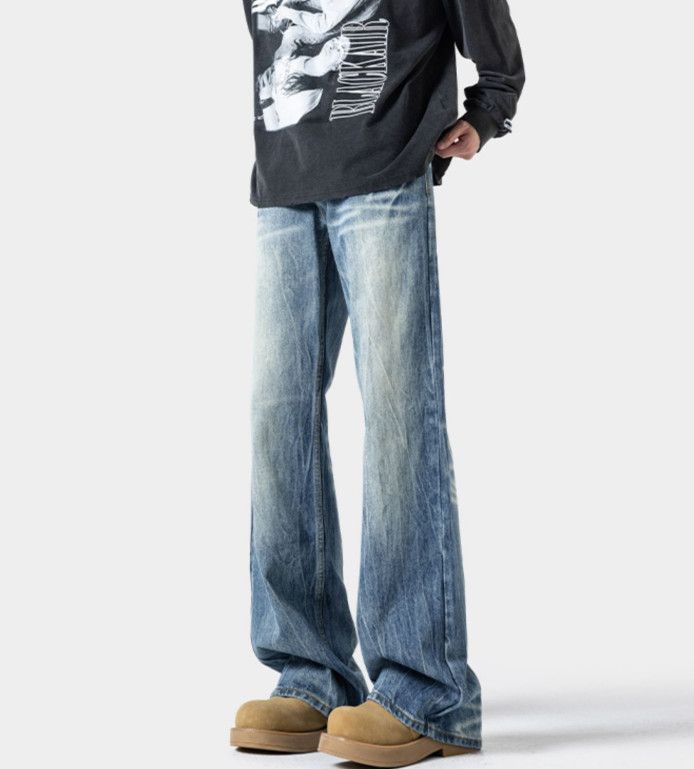 Japanese Brand Men's distressed wide-leg washed lightning pattern jeans Size US 32 / EU 48 - 2 Thumbnail