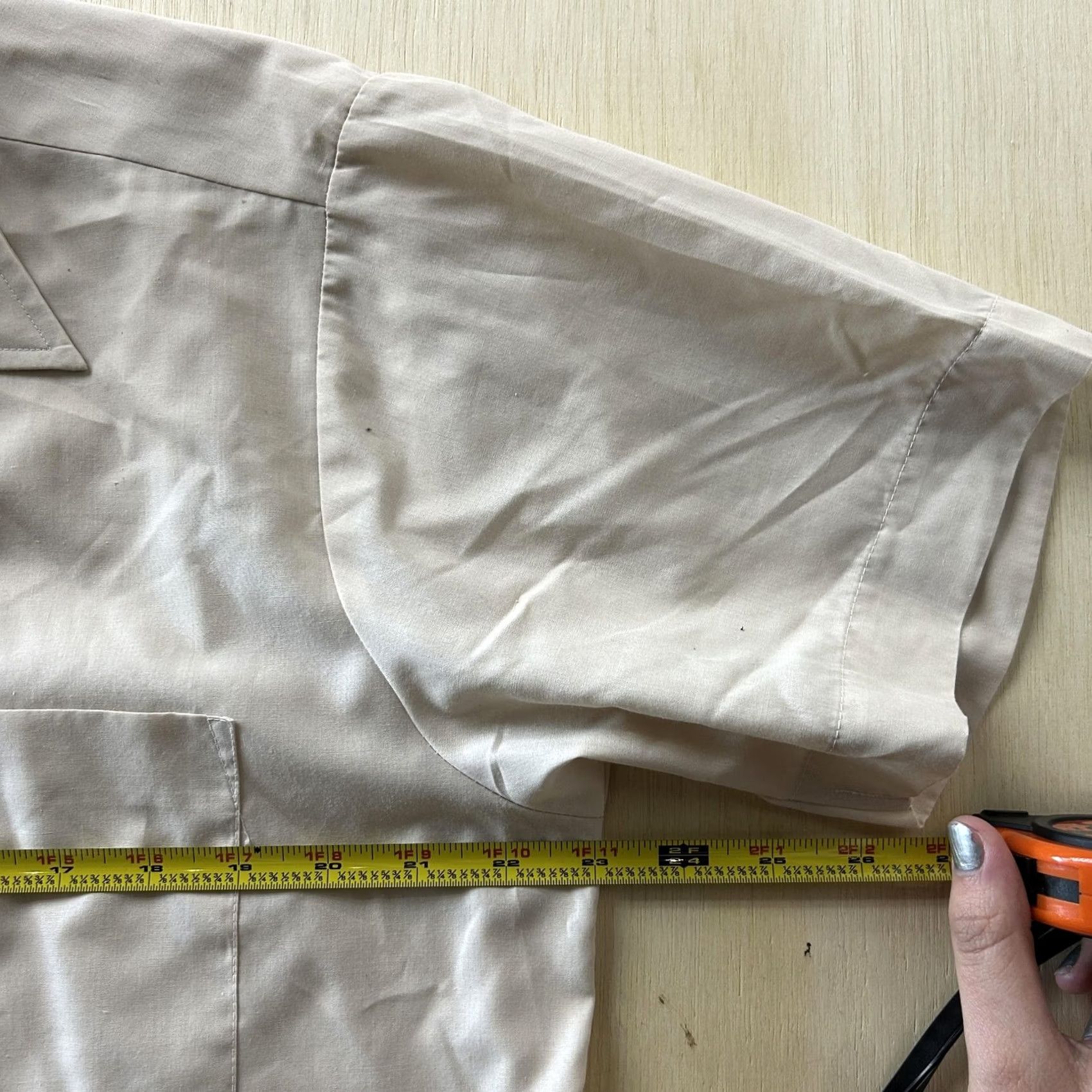 Vintage VINTAGE Permanent Press Dress Shirt Mens 15.5 Beige Short Sleeve USA Size 42R - 3 Thumbnail