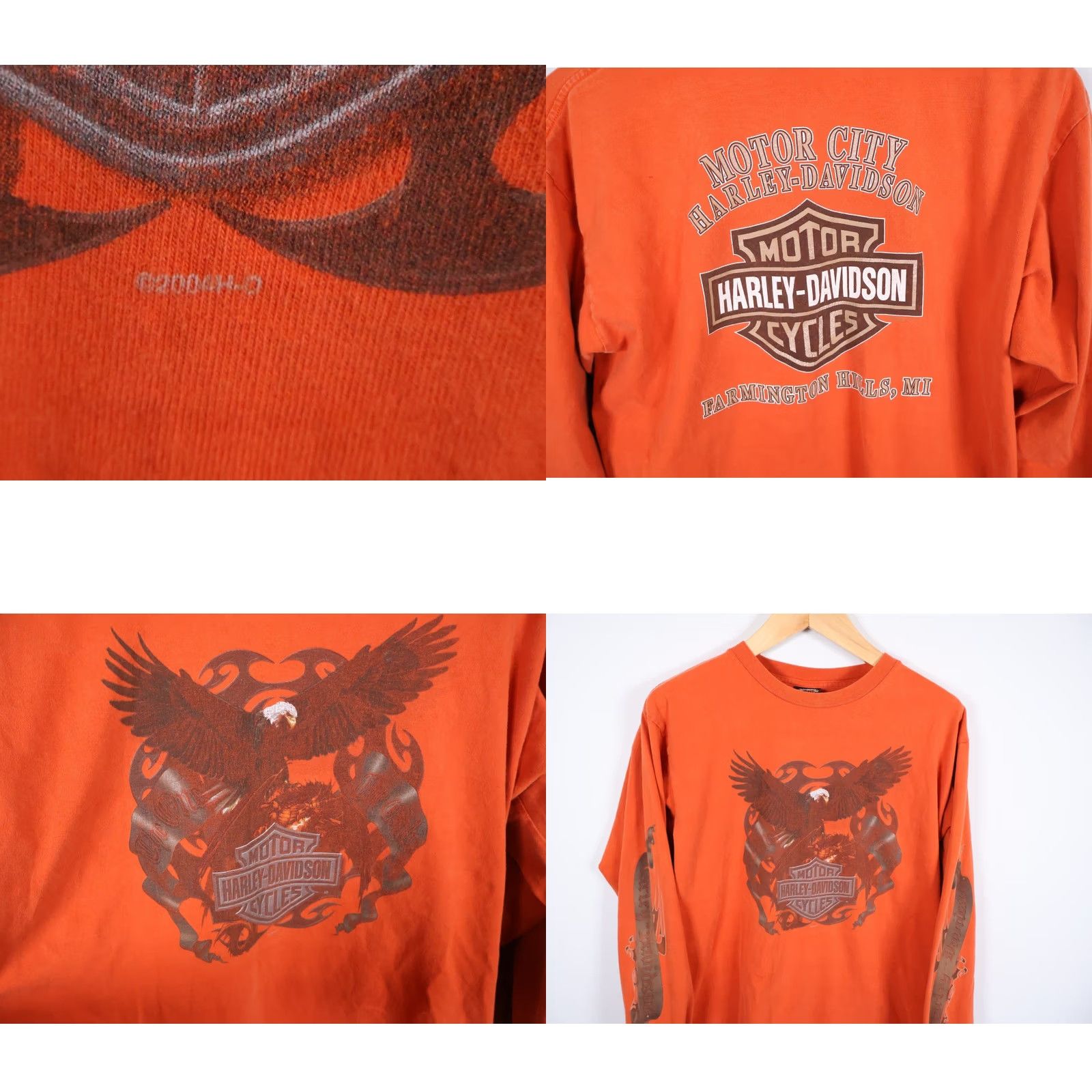 Harley Davidson VINTAGE Harley-Davidson Long Sleeve T-Shirt Mens XL Orange Eagle Michigan VTG Size US L / EU 52-54 / 3 - 8 Thumbnail