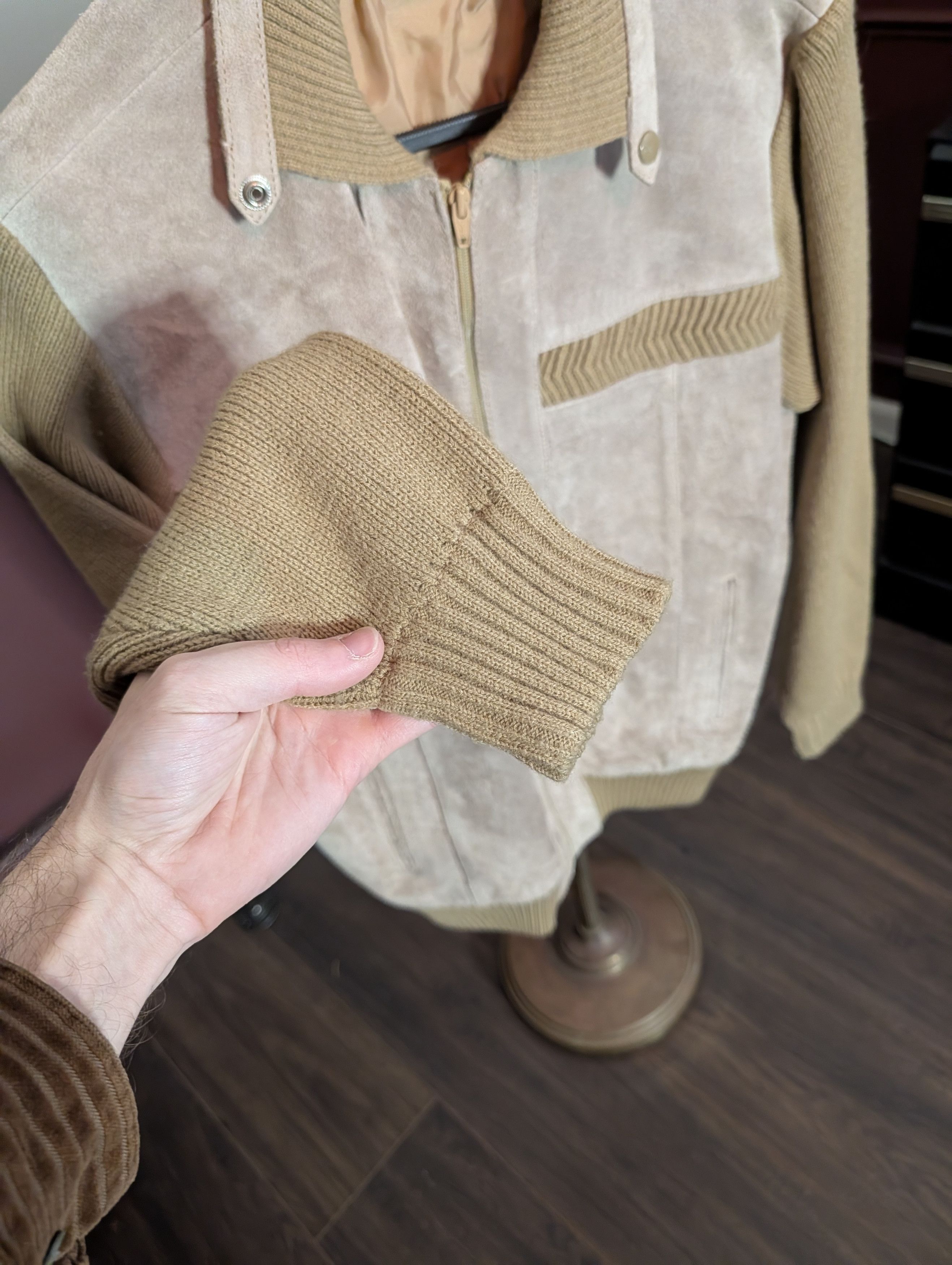 Other MARC ROBBINS vtg suede leather knit insert bomber jacket Size US L / EU 52-54 / 3 - 7 Thumbnail
