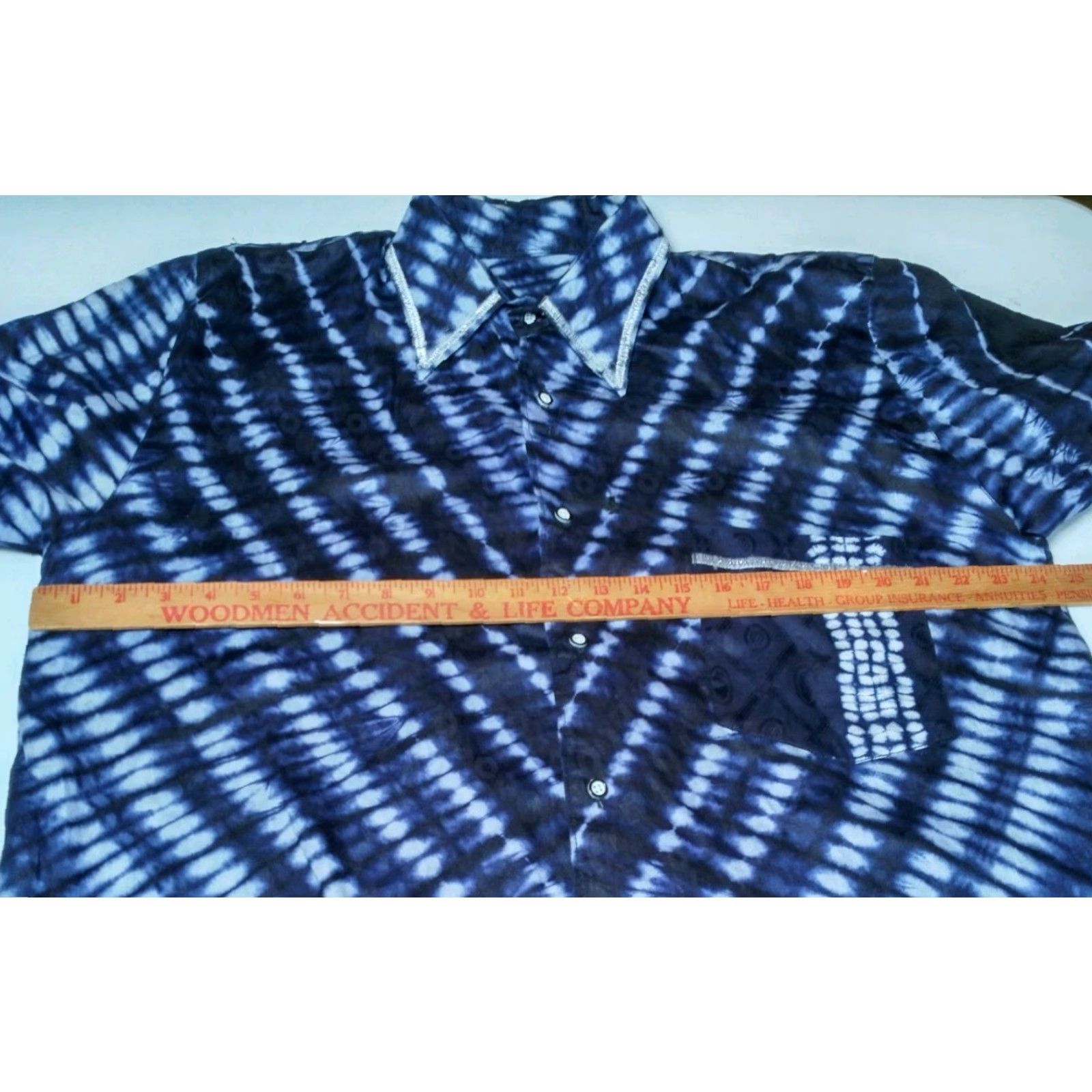 MadeMe VINTAGE Homemade Tie Dye Shirt XL Button Up Blue White Silver Metallic Hippie READ Size US XL / EU 56 / 4 - 4 Thumbnail