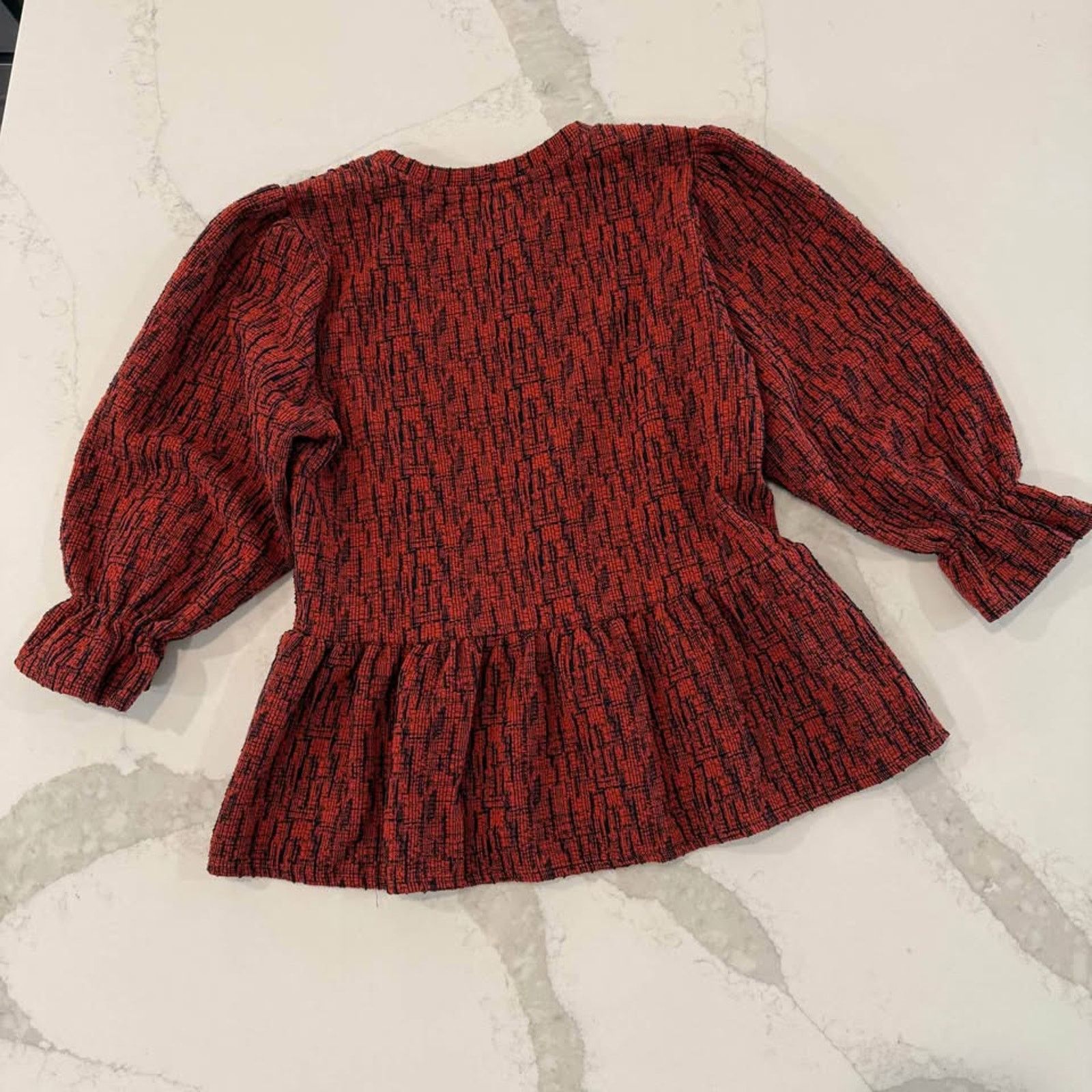 Anthropologie Ro & De Anthropologie Red Boucle Peplum Blouse Women’s Small Size S / US 4 / IT 40 - 5 Thumbnail