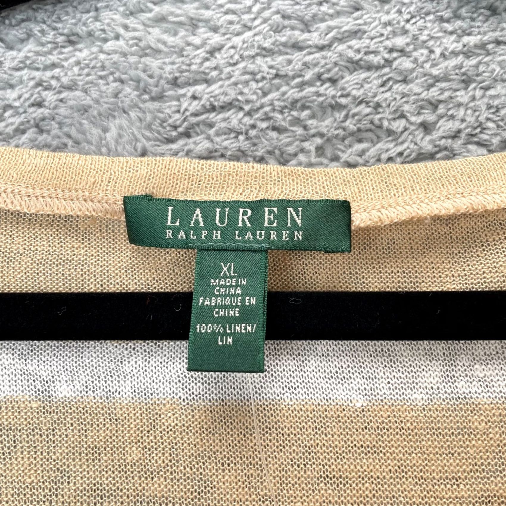Ralph Lauren Lauren Ralph Lauren Blouse Women XL Beige Linen Knit Striped Round Neck Button Casual Sleeve Fall Spring Summer Classic Preppy Size XL / US 12-14 / IT 48-50 - 3 Thumbnail