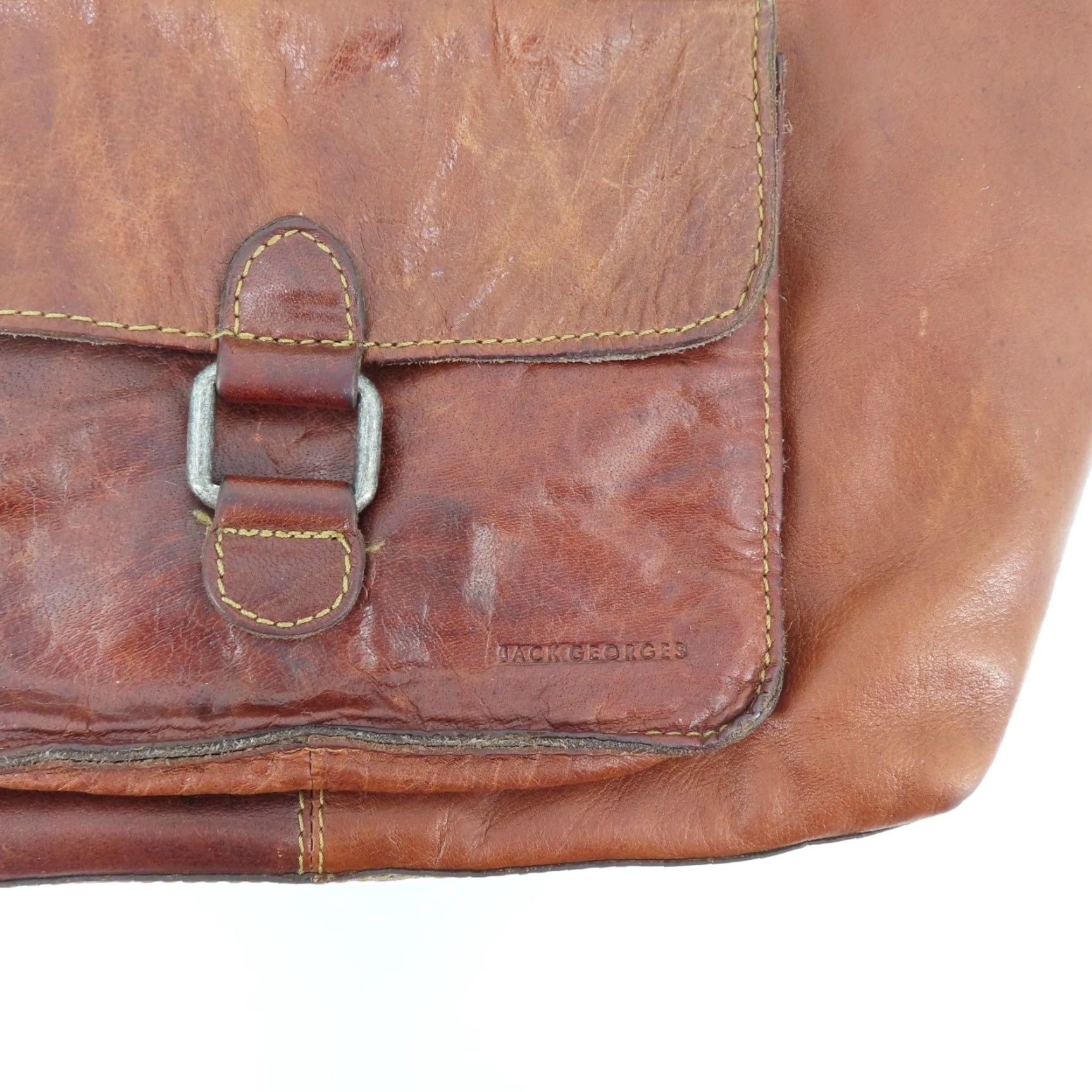 George Jack Georges Distressed Brown Leather Shoulder Bag Handbag Purse Flap Pocket Size ONE SIZE - 4 Thumbnail
