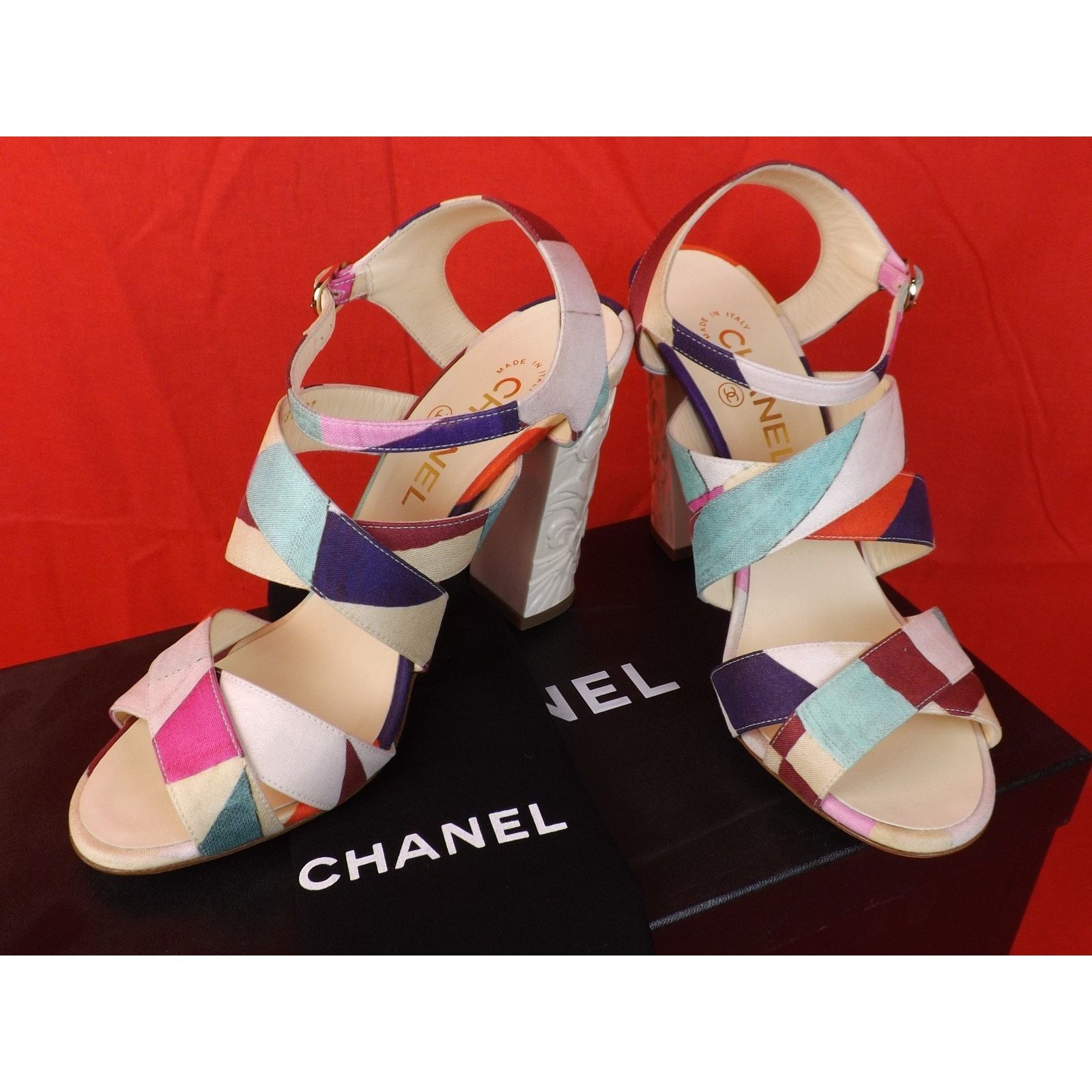 Chanel CHANEL MULTICOLOR CANVAS CC LOGO FLOWERS SANDALS PUMPS 38 Size US 8 / IT 38 - 6 Thumbnail