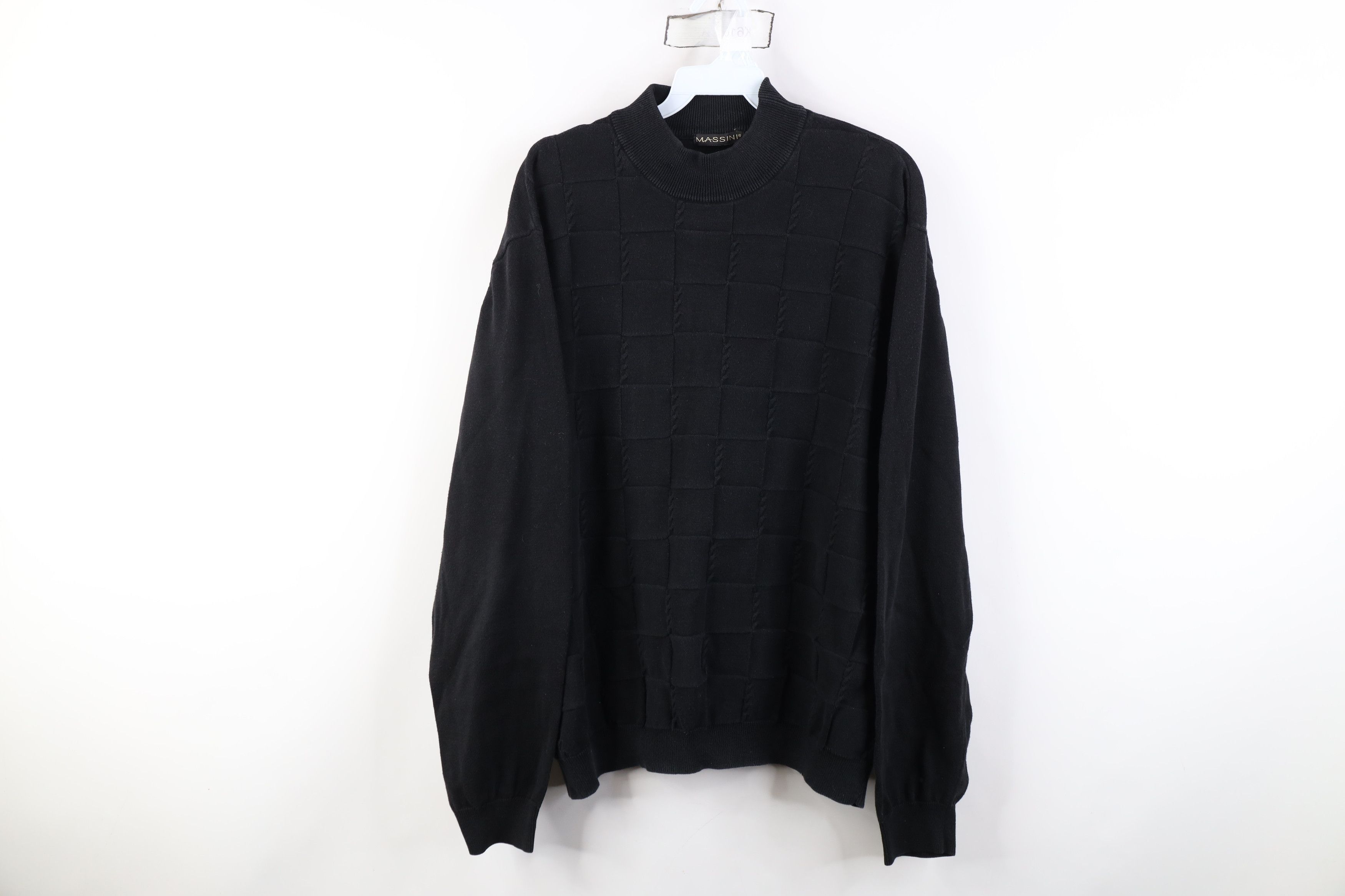 Vintage Vintage 90s Streetwear Cable Knit Mock Neck Sweater Black Size US XL / EU 56 / 4 - 1 Thumbnail