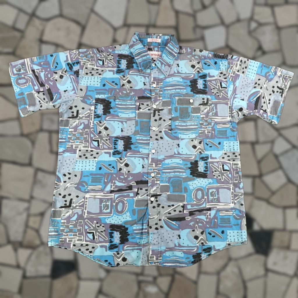 Vintage VINTAGE Campus Shirt Mens Large 80s Geometric Blue Short Sleeve Button-Up Casual Size US L / EU 52-54 / 3 - 1 Thumbnail