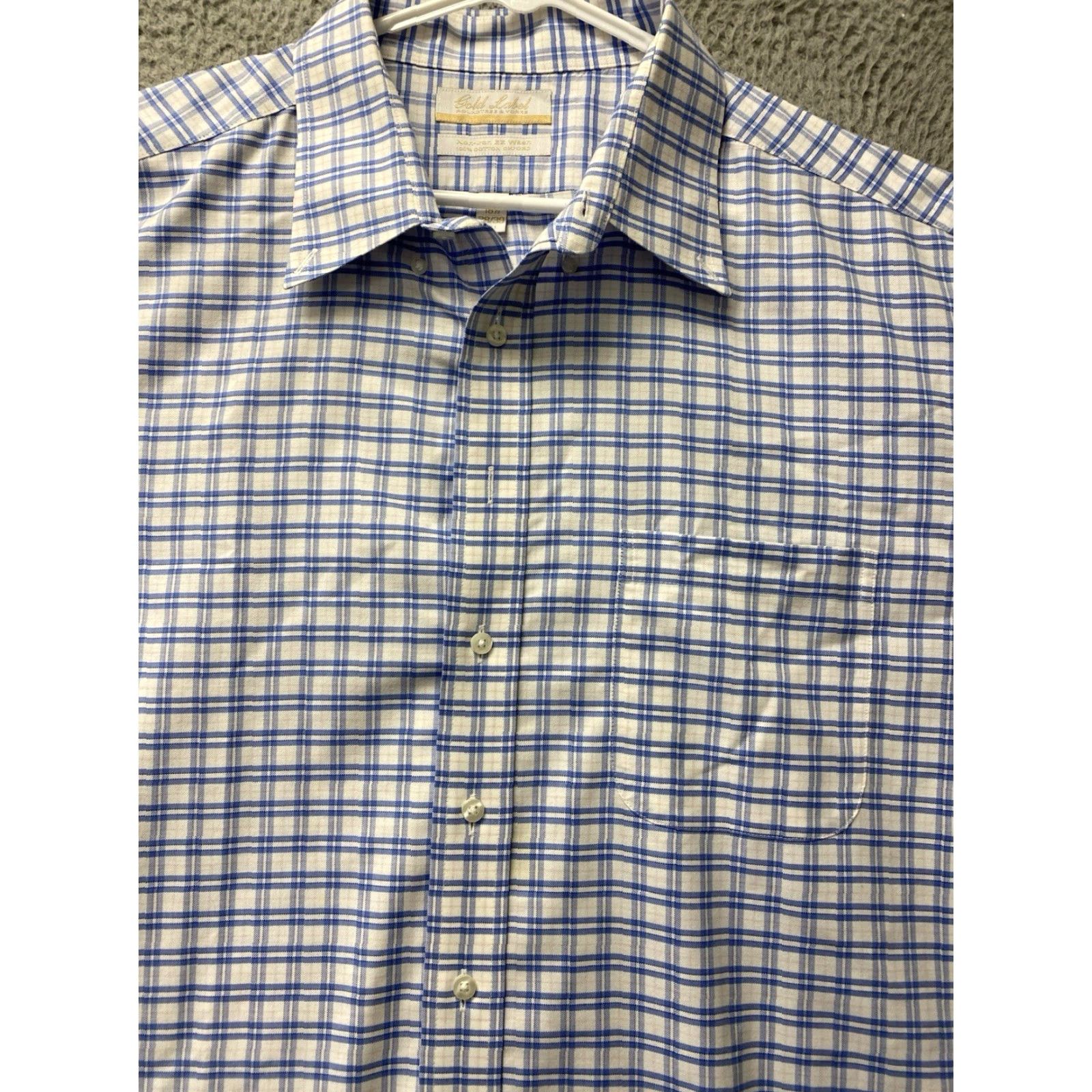 Roundtree & Yorke VINTAGE Roundtree & Yorke Gold Label Dress Shirt Men 18.5 Big & Tall Blue White Check Button-Up Long Sleeve Office Business Casual Size US XXL / EU 58 / 5 - 2 Thumbnail