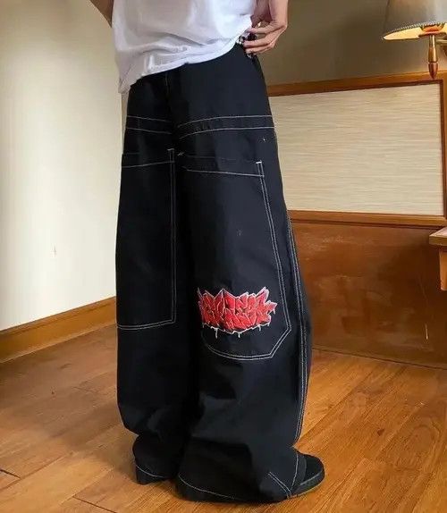 Japanese Brand × Jean Harajuku Embroidery Baggy Jeans Size US 30 / EU 46 - 2 Thumbnail