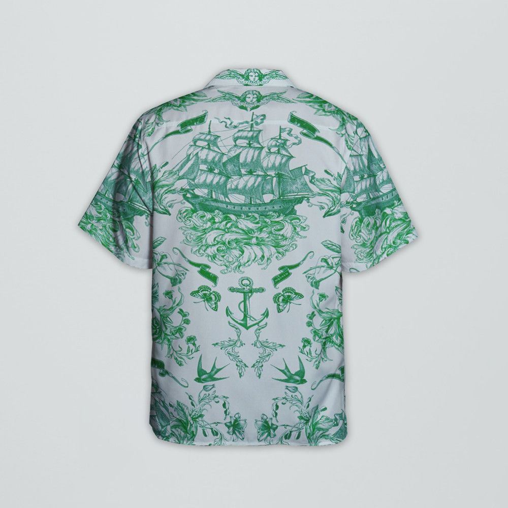 Designer Men’s Sailor Tattoo Hawaiian Shirt – Blue/Green Aesthetic Size US S / EU 44-46 / 1 - 4 Thumbnail