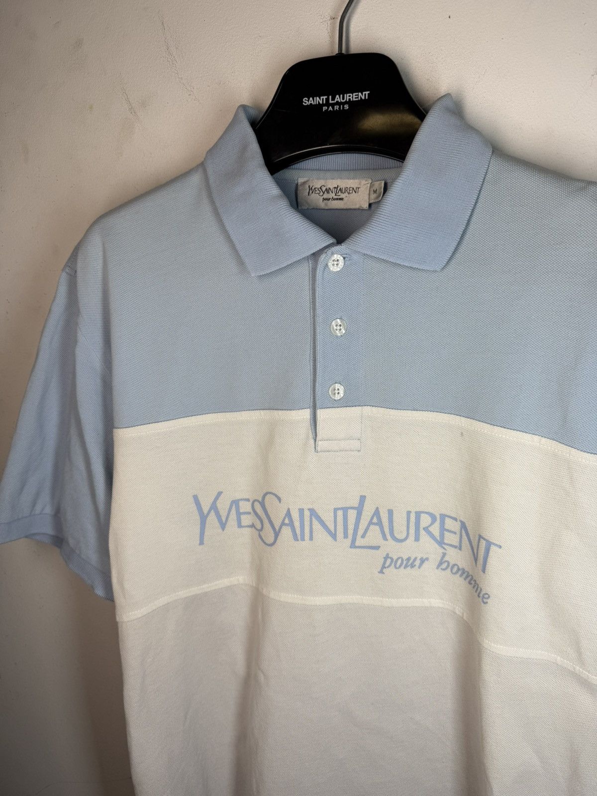 Yves Saint Laurent White/Blue YSL Polo Big Logo YSL Shirt Size US M / EU 48-50 / 2 - 6 Thumbnail