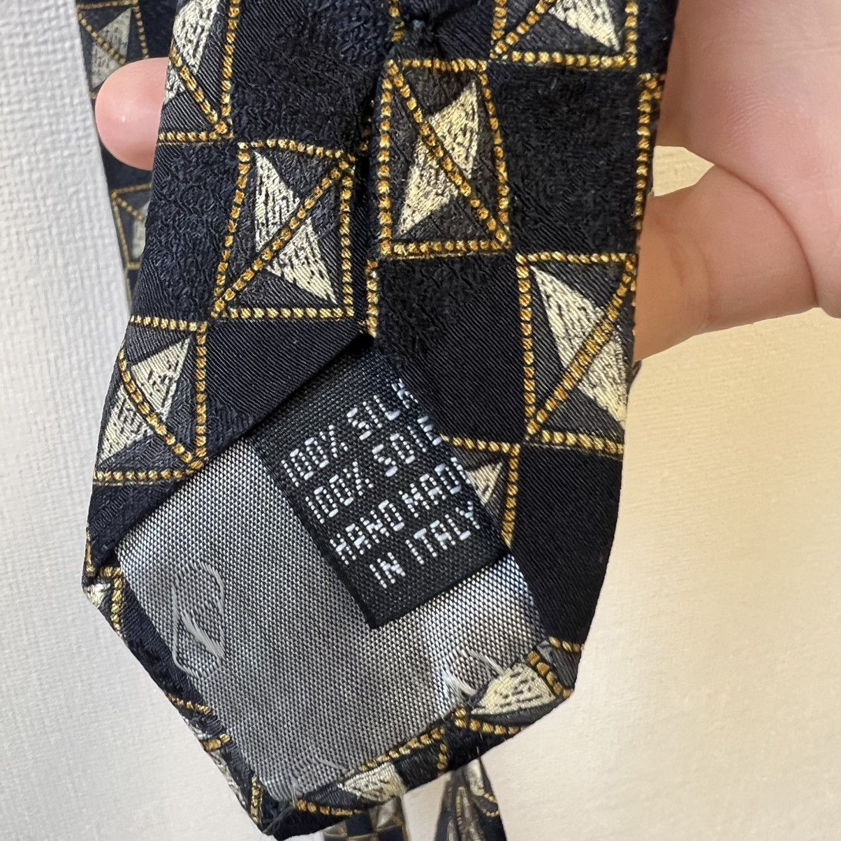 Valentino Valentino Men's Necktie Handmade Italy Silk Gold Black Geo Size ONE SIZE - 9 Thumbnail