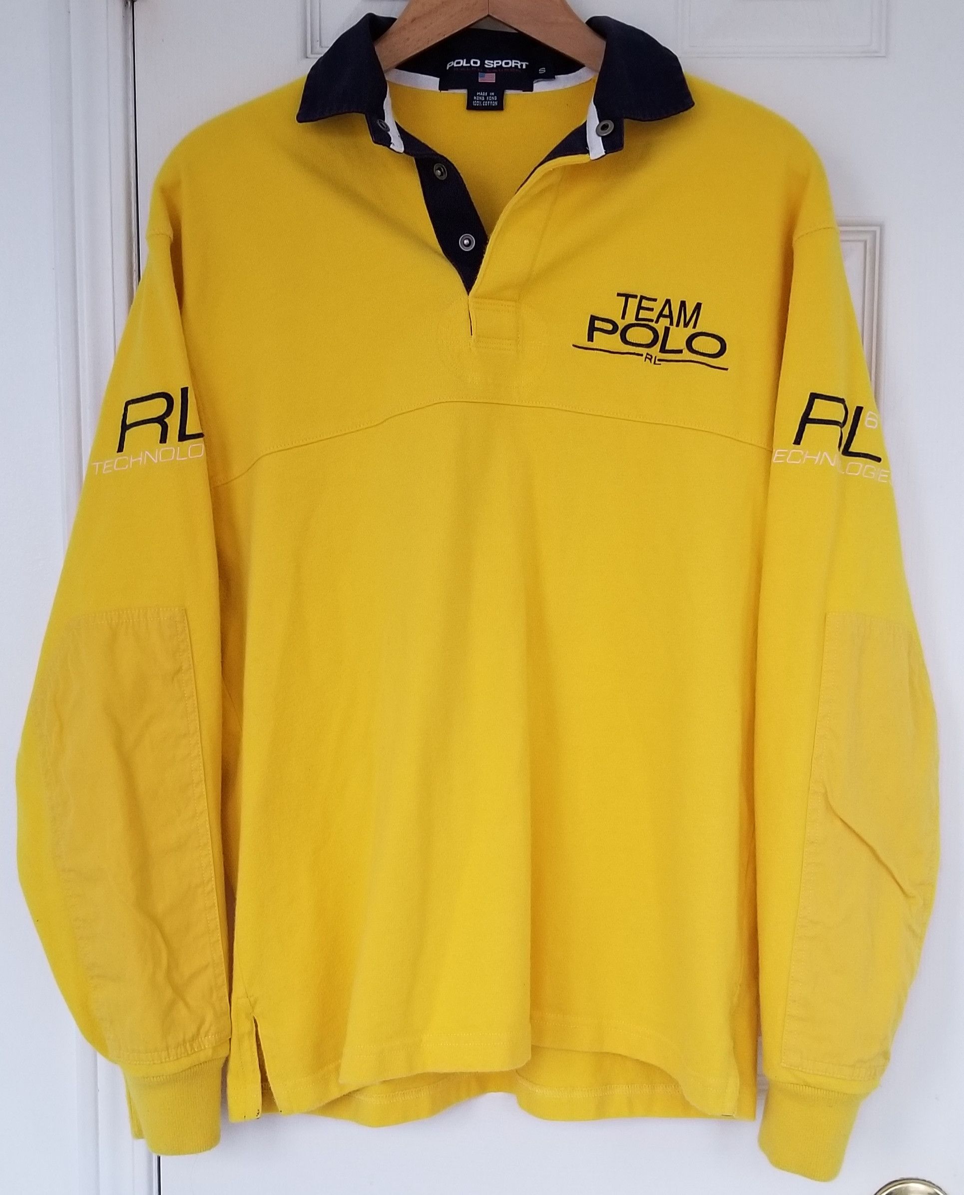 Image of Polo Ralph Lauren Polo Sport By Ralph Laurent Yellow Navy Rugby 80's 90's Y2K, Men's (Size Small)