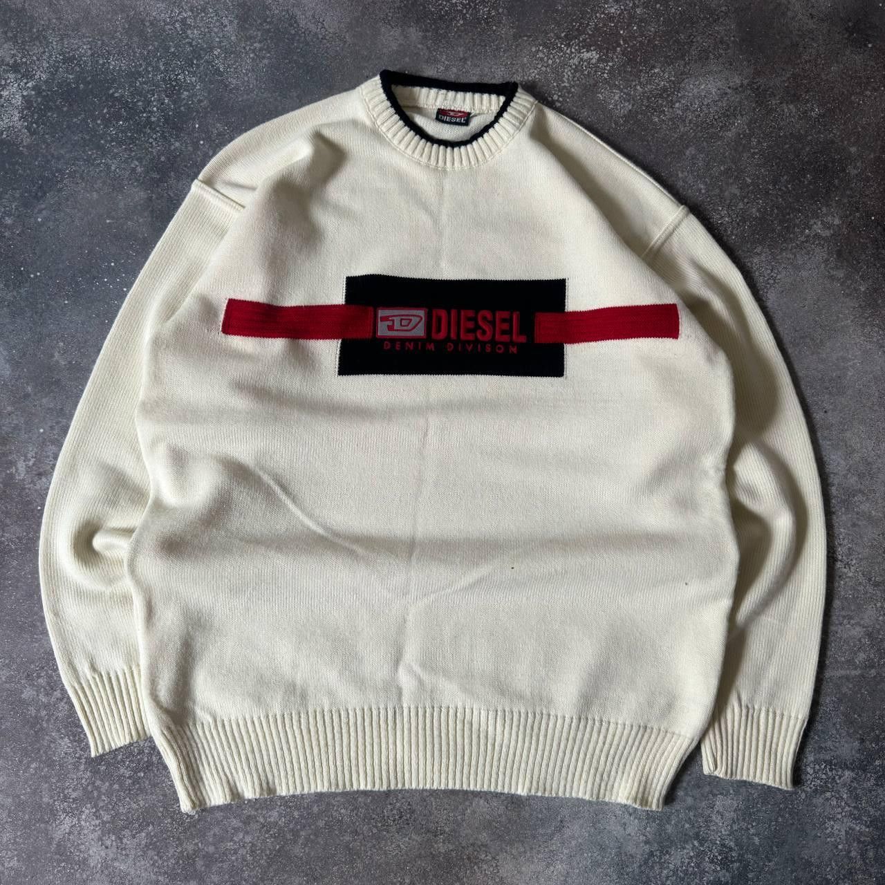 image of Y2K Diesel Vintage Wool Knit Unisex Sweater (Avant Garde) in Cream, Men's (Size XL)