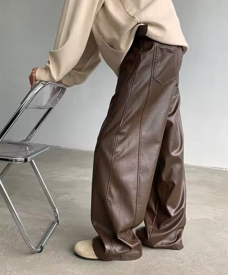 Leather Faux Leather Brown Flare Pants Size US 33 - 5 Thumbnail