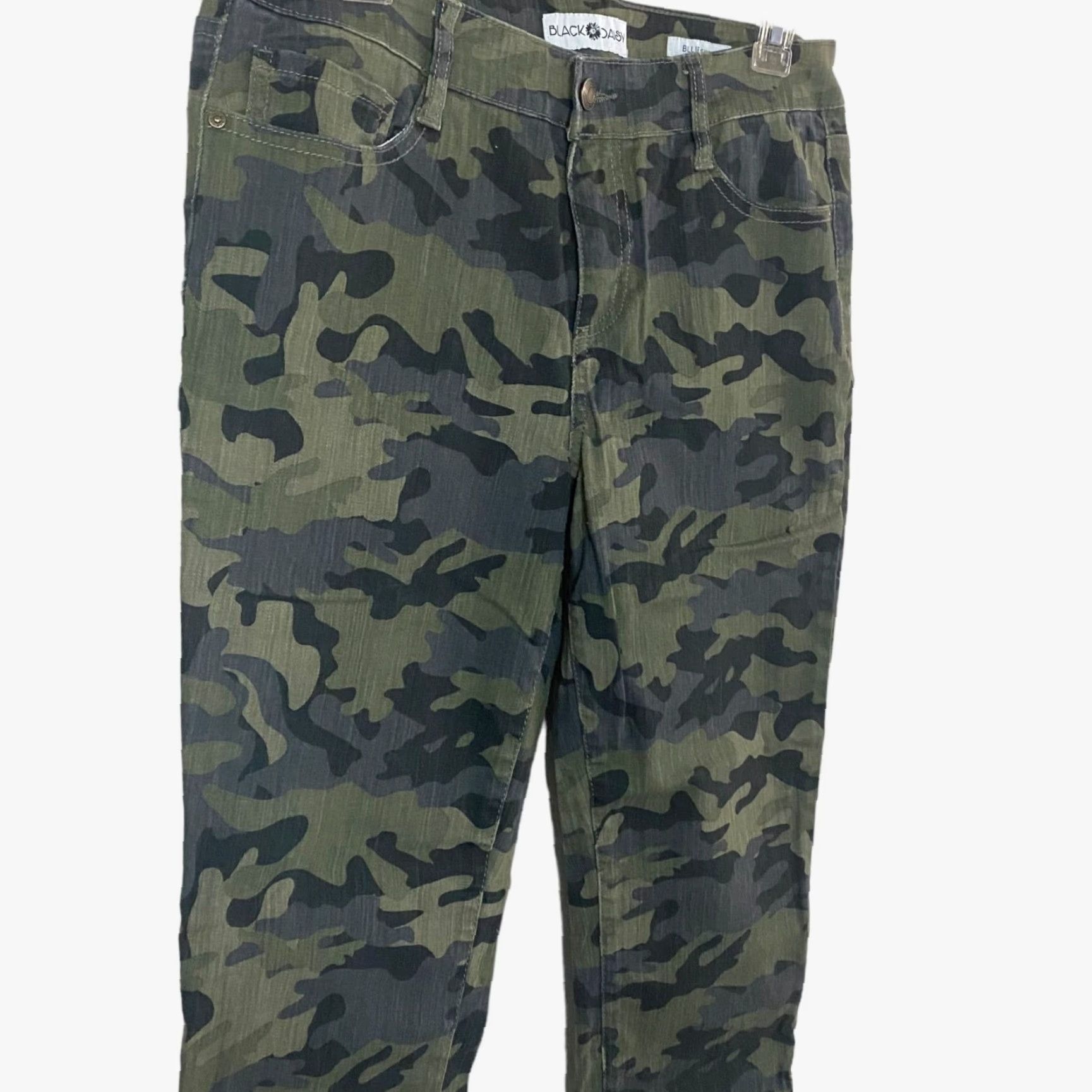 Vintage Black Daisy Billie Skinny Camouflage Jeans Womens 30 Army Green Mid-Rise Raw Hem Size 30" / US 8 / IT 44 - 4 Thumbnail