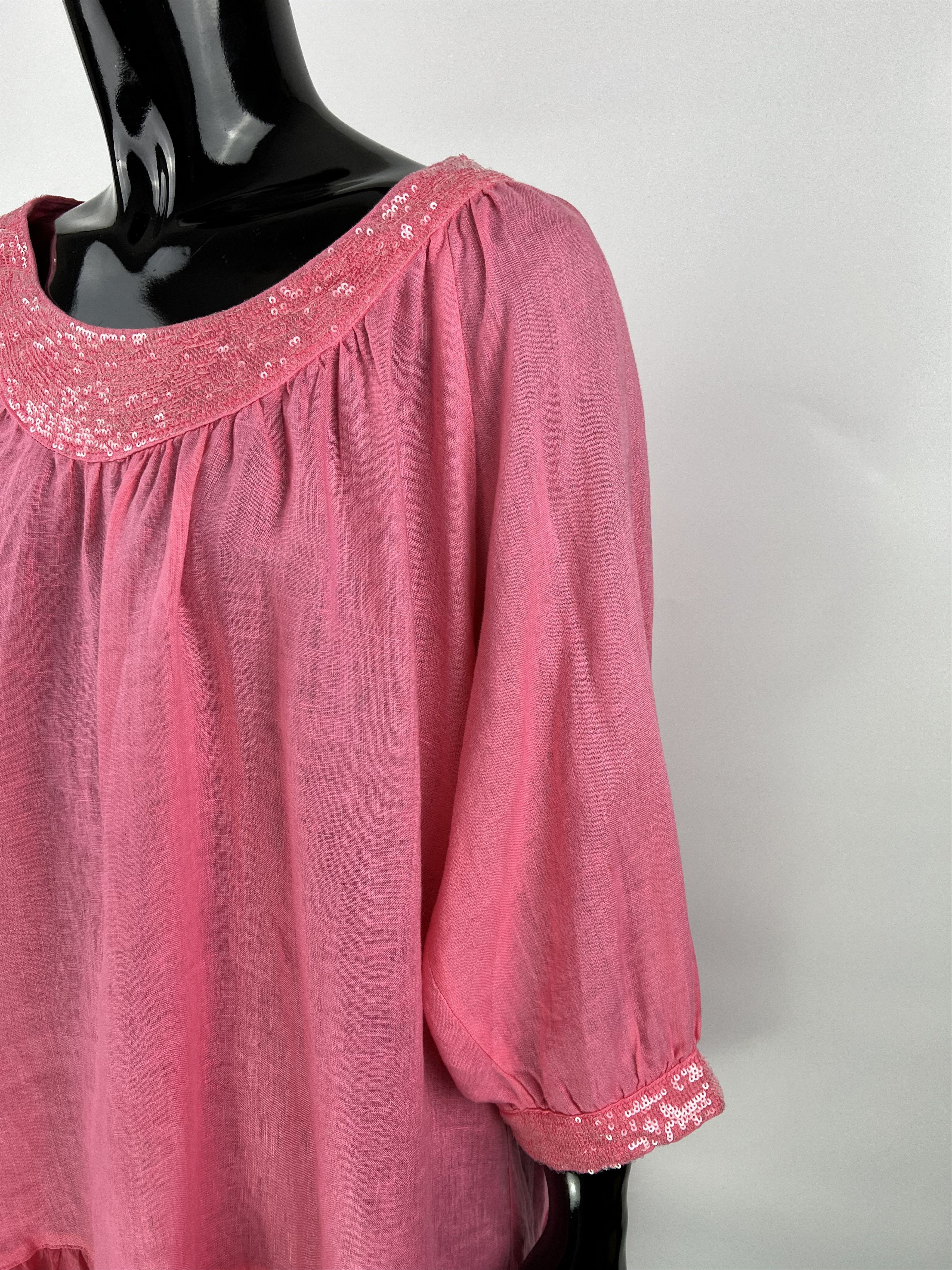 120% Lino 120% Lino Pink Sequins 3/4 Sleeve Short Dress Size IT44 Size M / US 6-8 / IT 42-44 - 6 Thumbnail