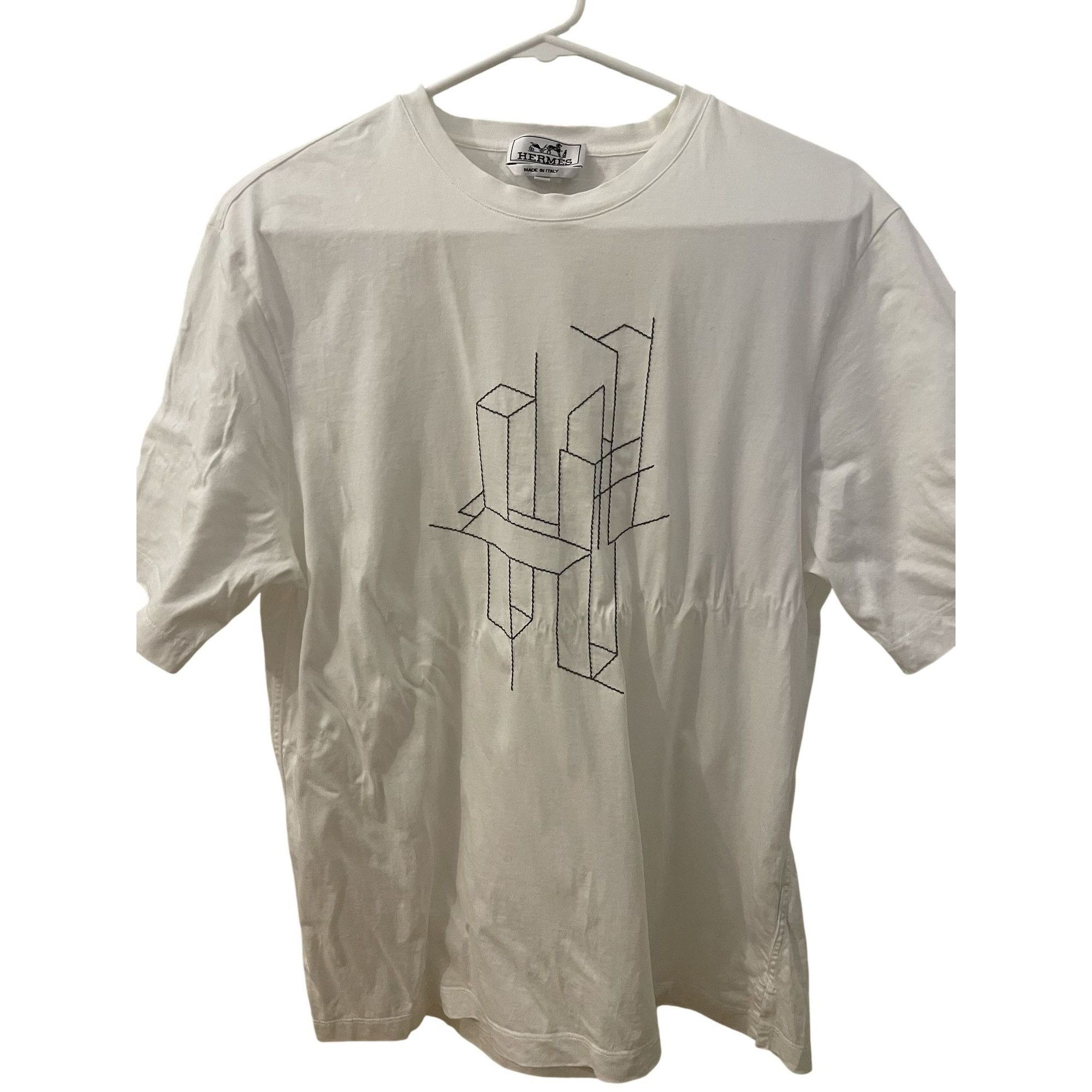 Hermes Hermes Mens White T-Shirt With Abstract Black Embroidery Sho Size US M / EU 48-50 / 2 - 2 Thumbnail