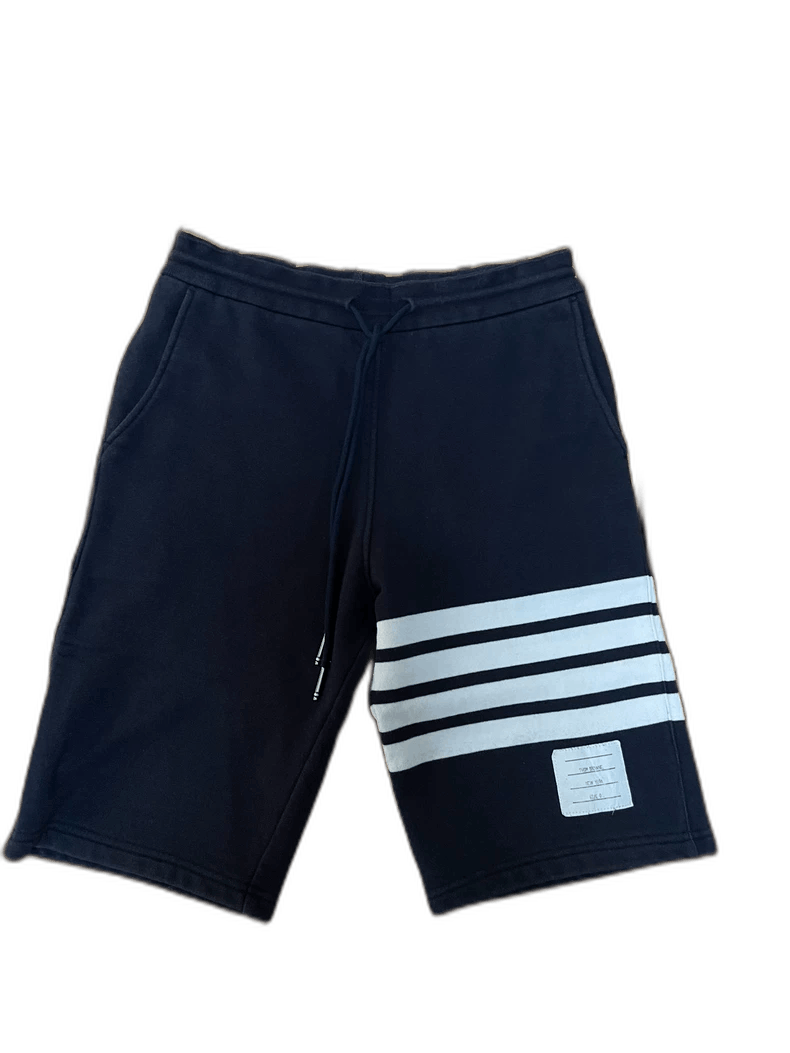 navy blue shorts with white stripes