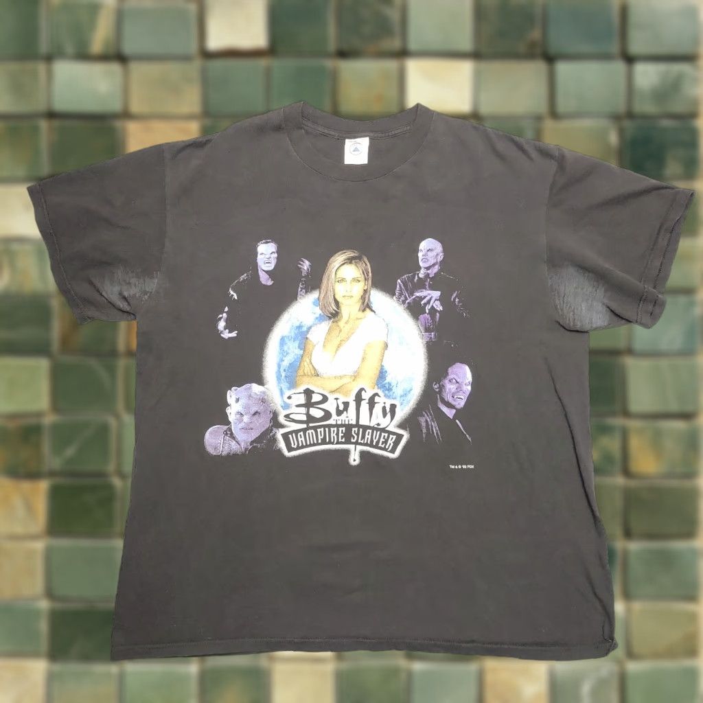 VINTAGE Buffy The Vampire Slayer T Shirt Mens XL Black 90s Get Home Before Dark 1998 Fox
